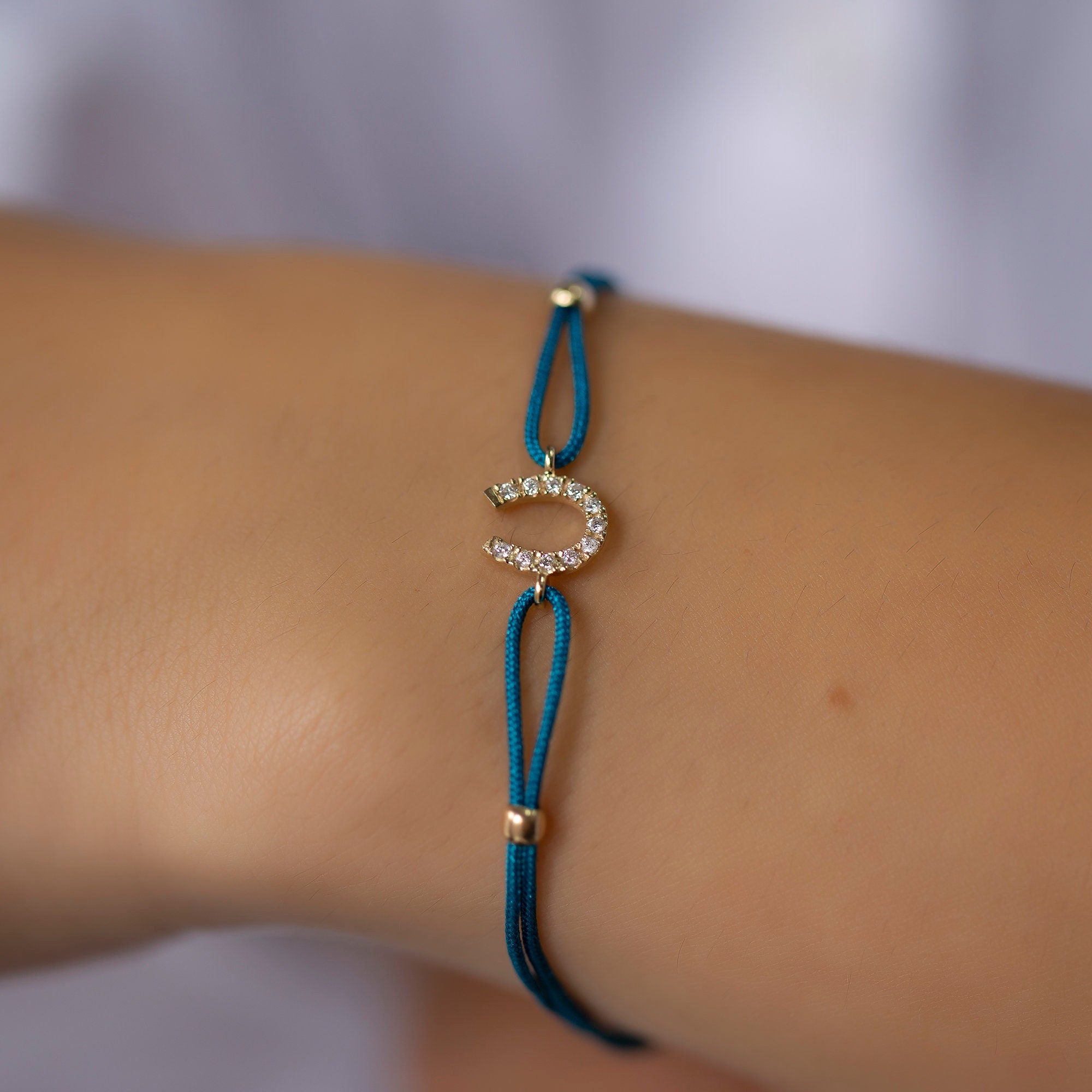 14K Gold Diamond Horseshoe Bracelet on Color Cord – Corde