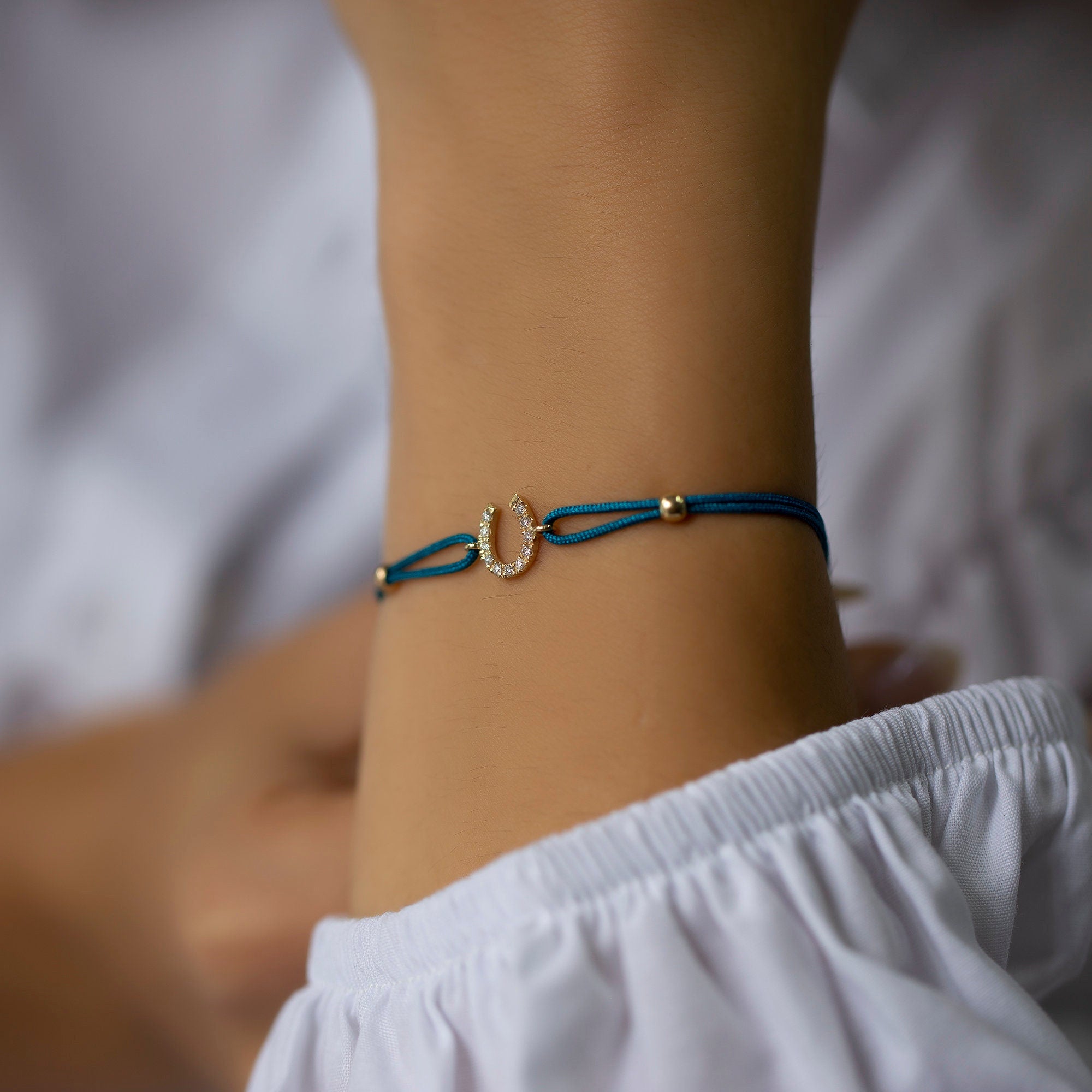 14K Gold Diamond Horseshoe Bracelet on Color Cord – Corde