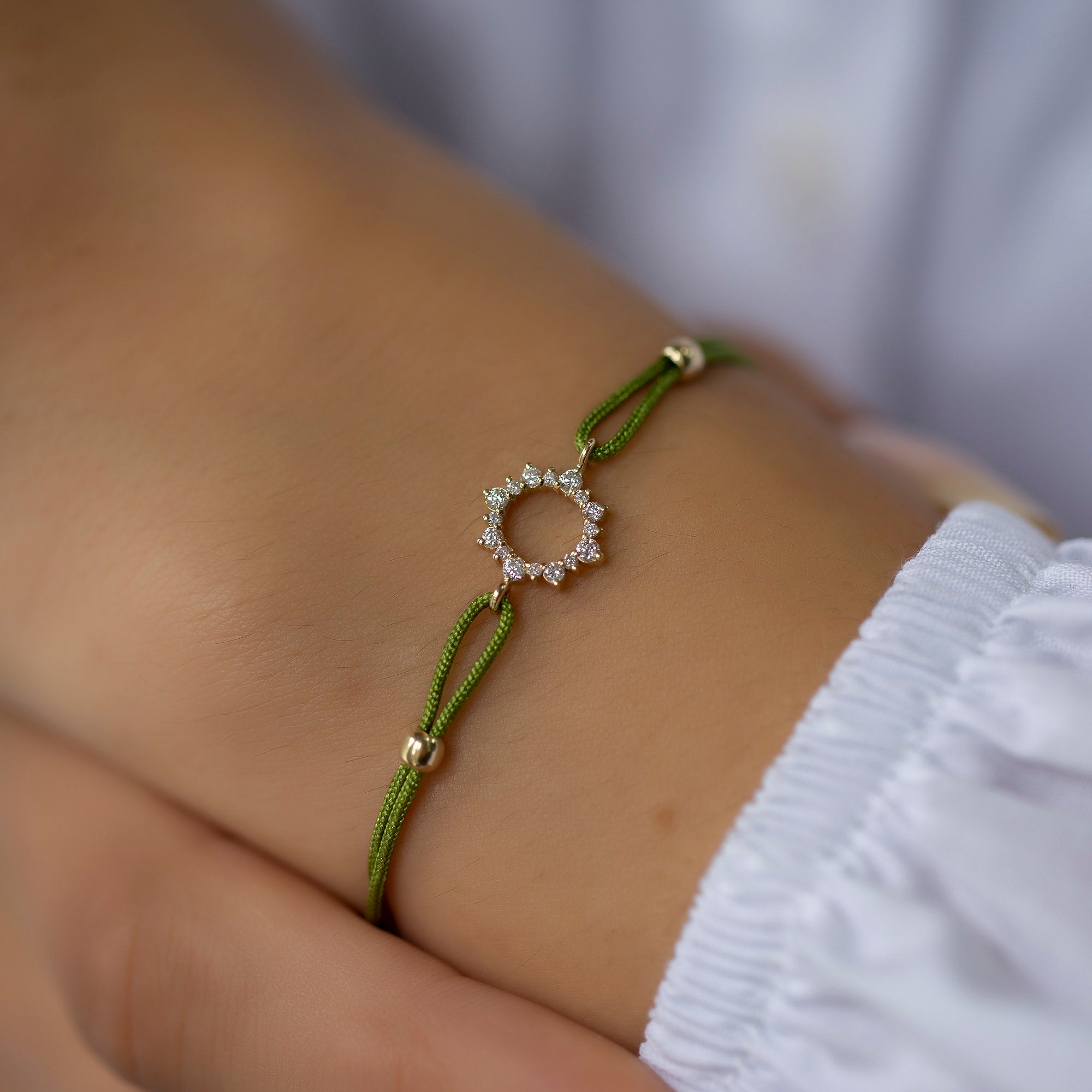 14K Gold Diamond Sun Bracelet on Color Cord – Corde