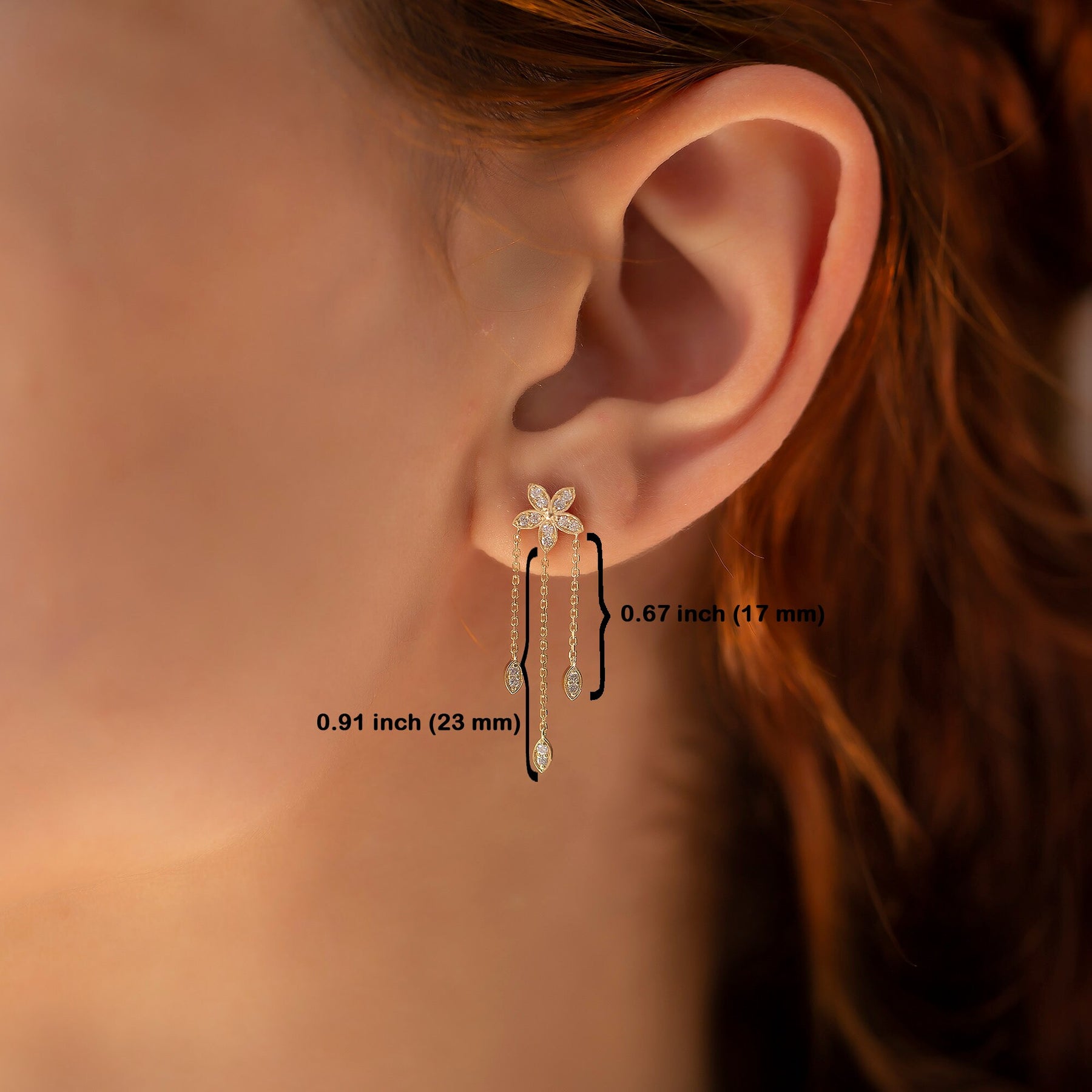 14K Gold Diamond Long Triple-Chain Flower Earrings – Florayne