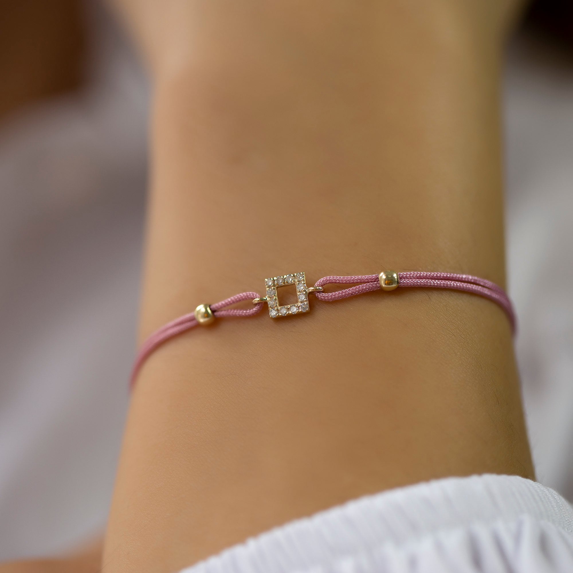 14K Gold Diamond Square Bracelet on Color Cord – Corde