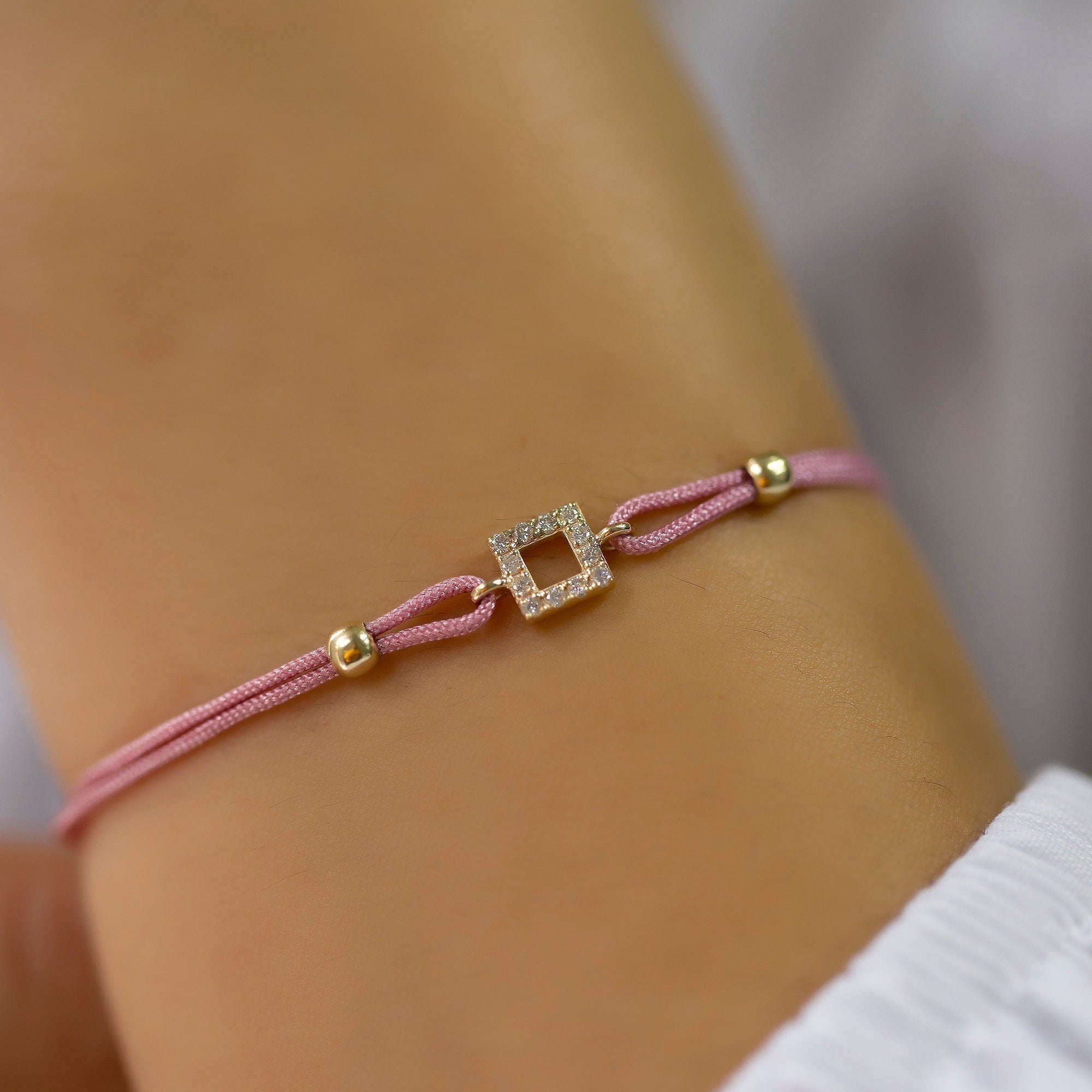 14K Gold Diamond Square Bracelet on Color Cord – Corde