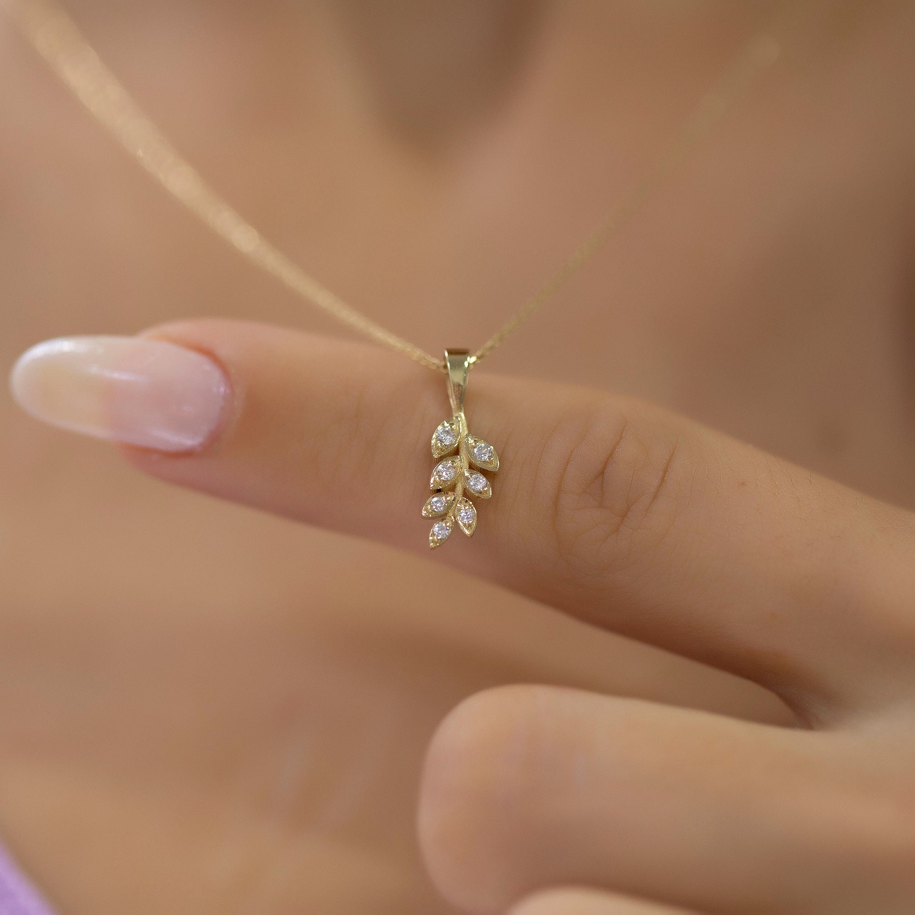 14K Gold Diamond Leaf Necklace – Sylva