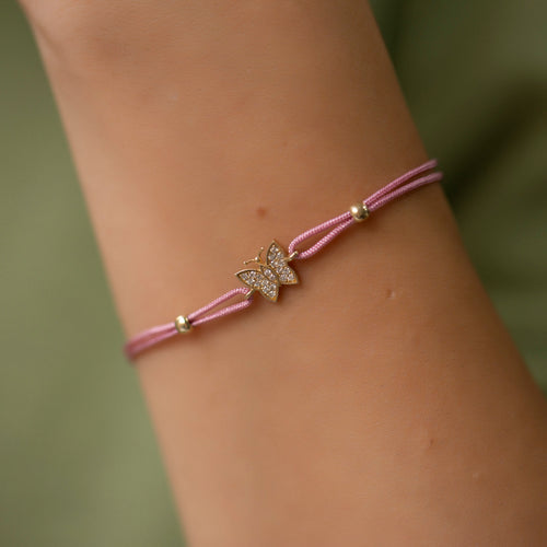 14K Gold Diamond Butterfly Bracelet on Color Cord – Corde