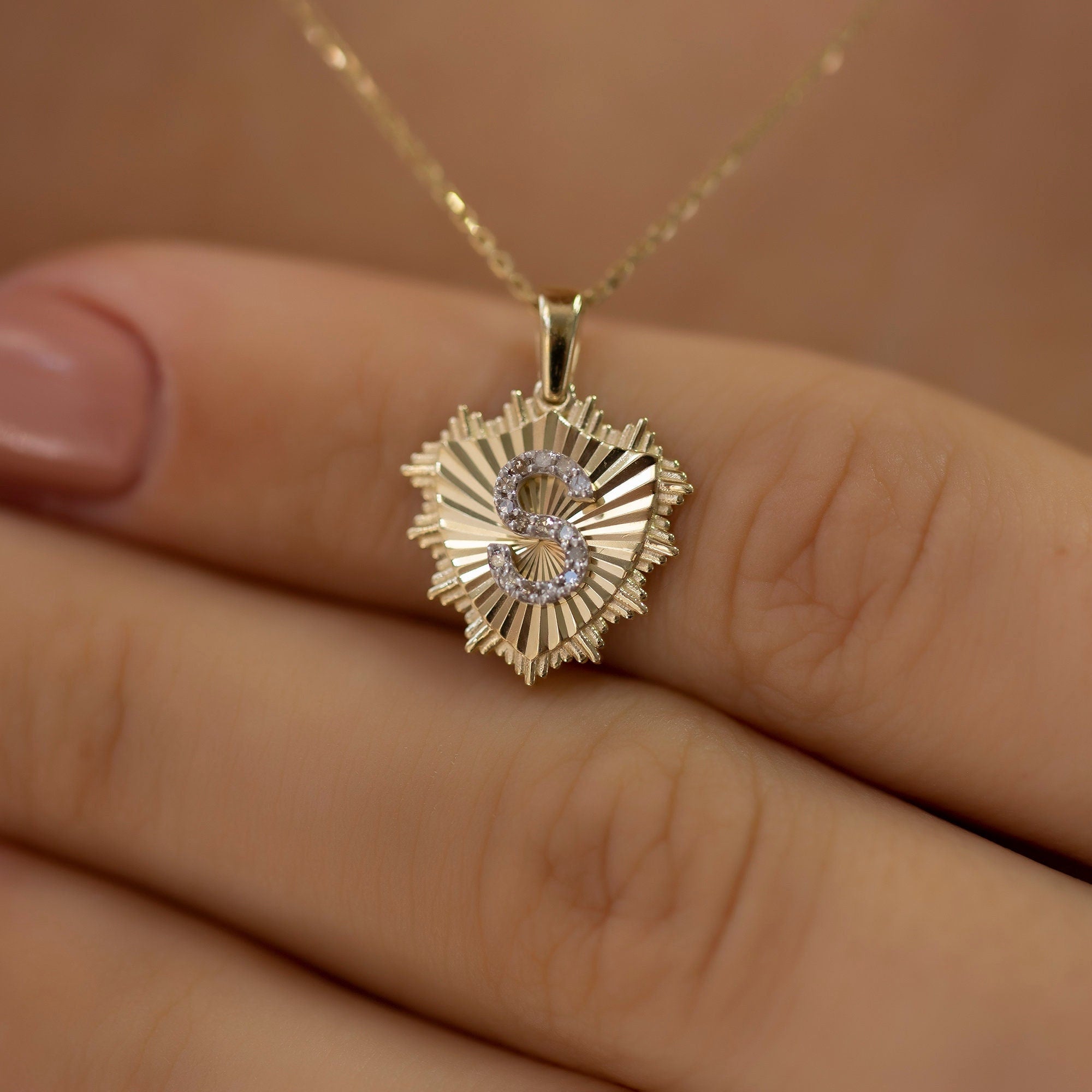 14K Gold Diamond Shield Initial Necklace – Herald