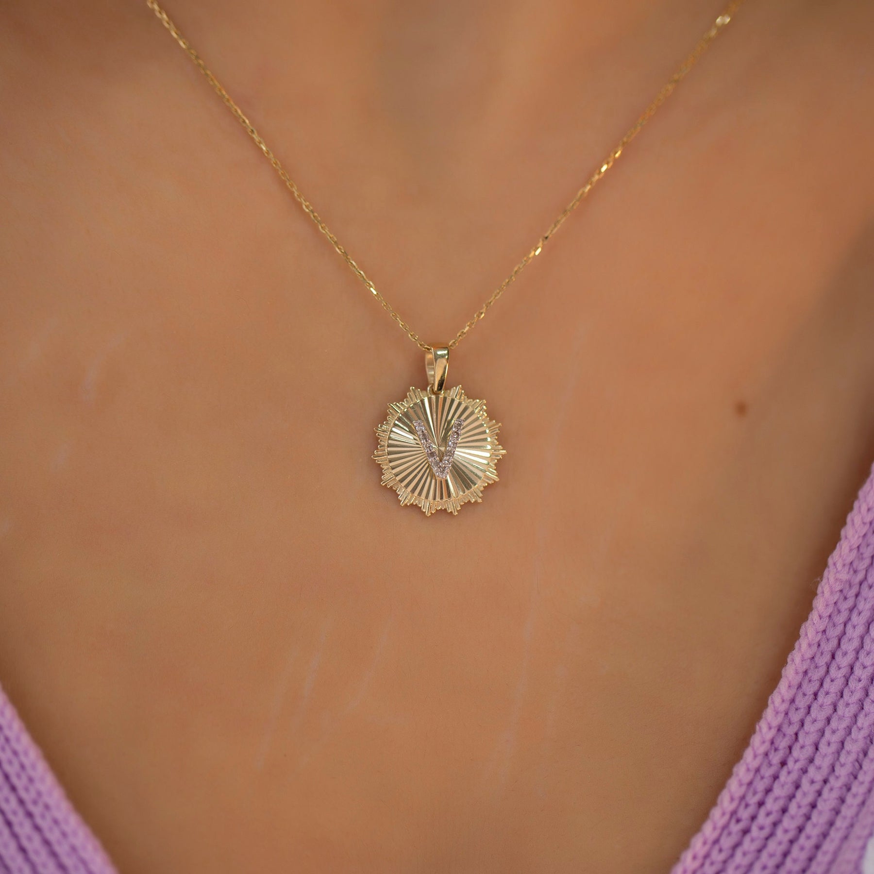 14K Gold Diamond Round Initial Necklace – Herald