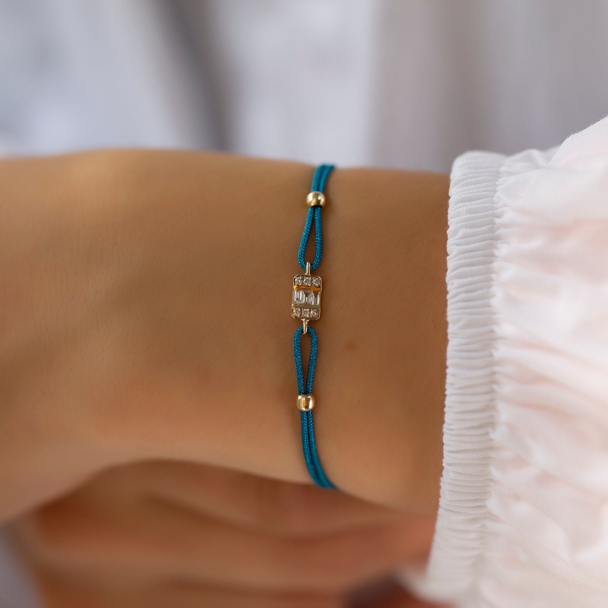 14K Gold Diamond Baguette Bracelet on Color Cord – Corde