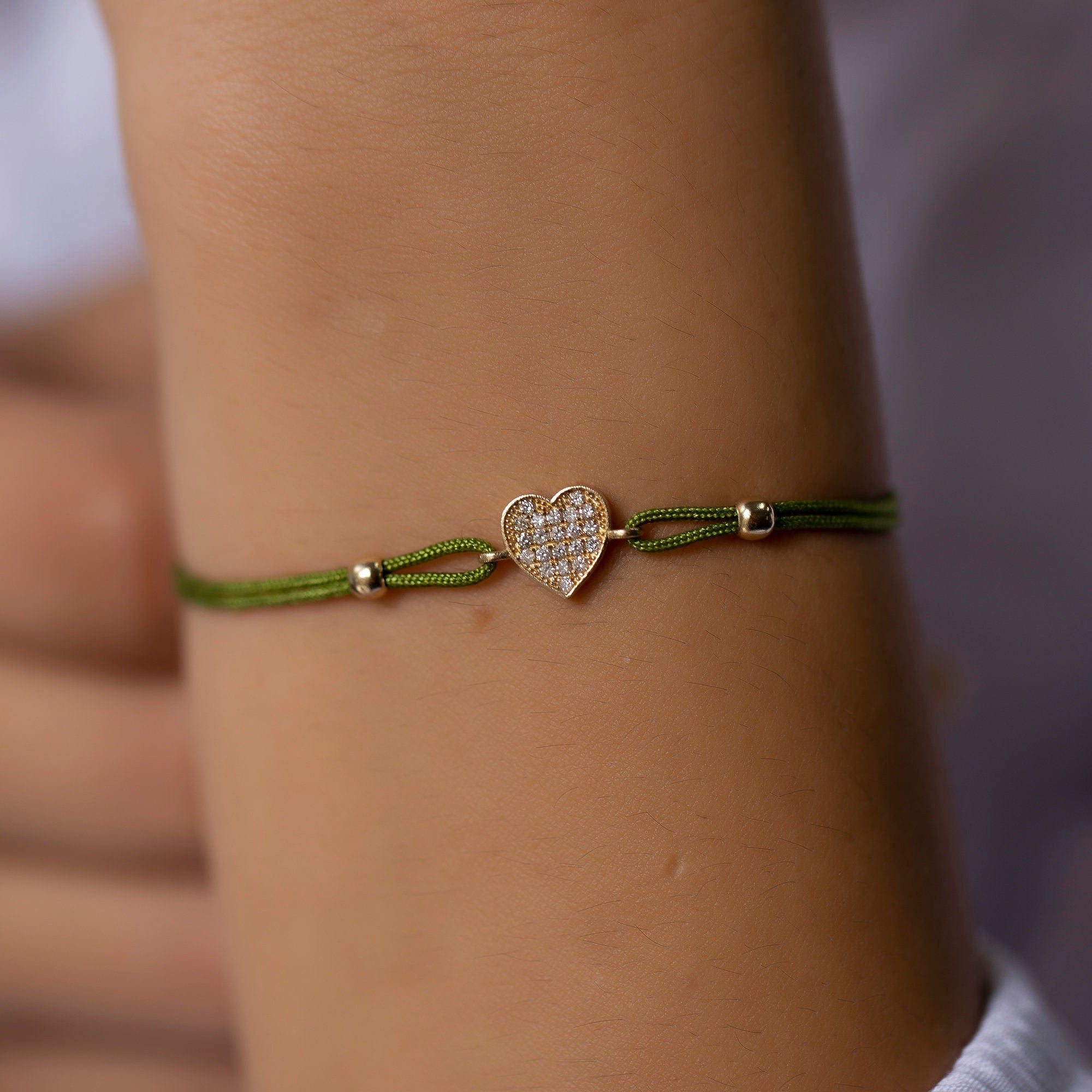 14K Gold Diamond Heart Bracelet on Color Cord – Corde