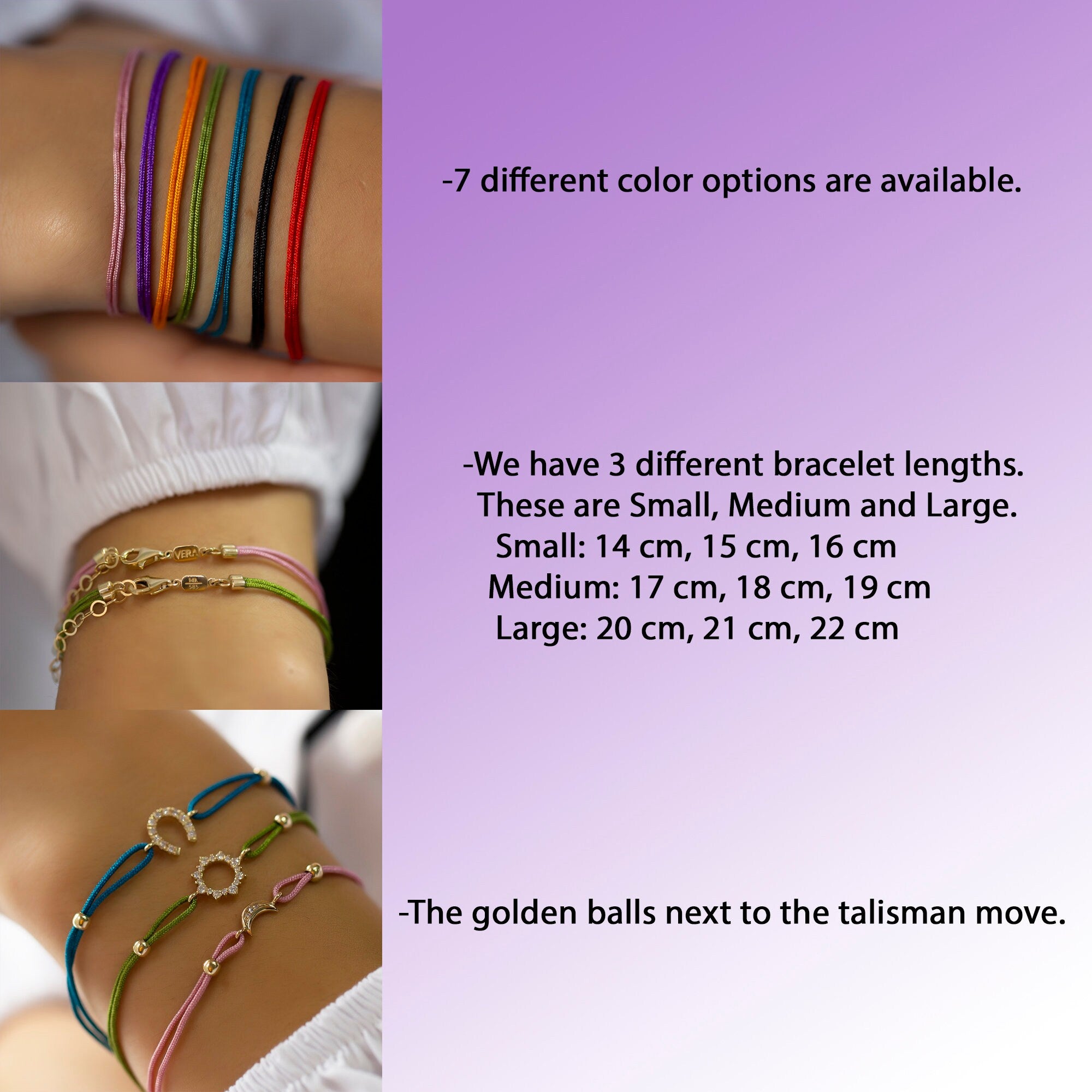 14K Gold Diamond Moon Bracelet on Color Cord – Corde