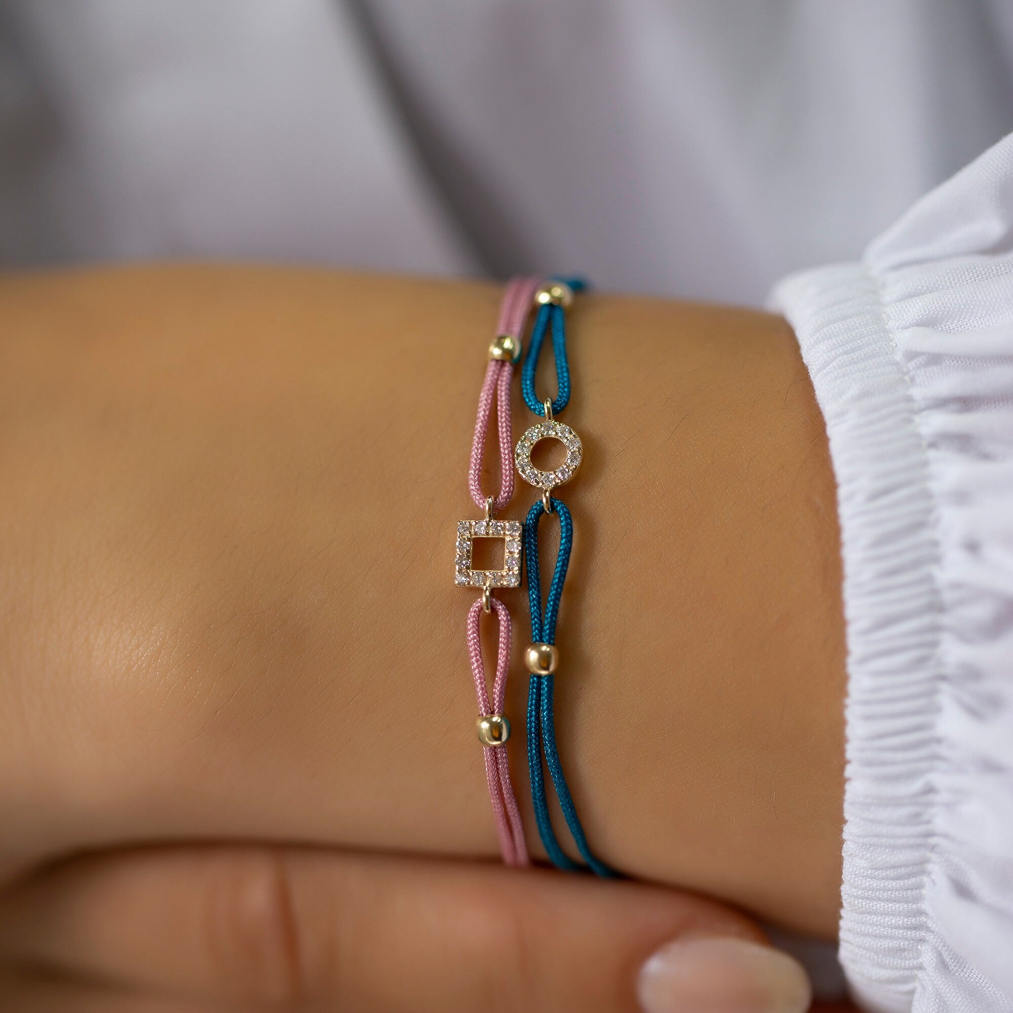 14K Gold Diamond Round Bracelet on Color Cord – Corde