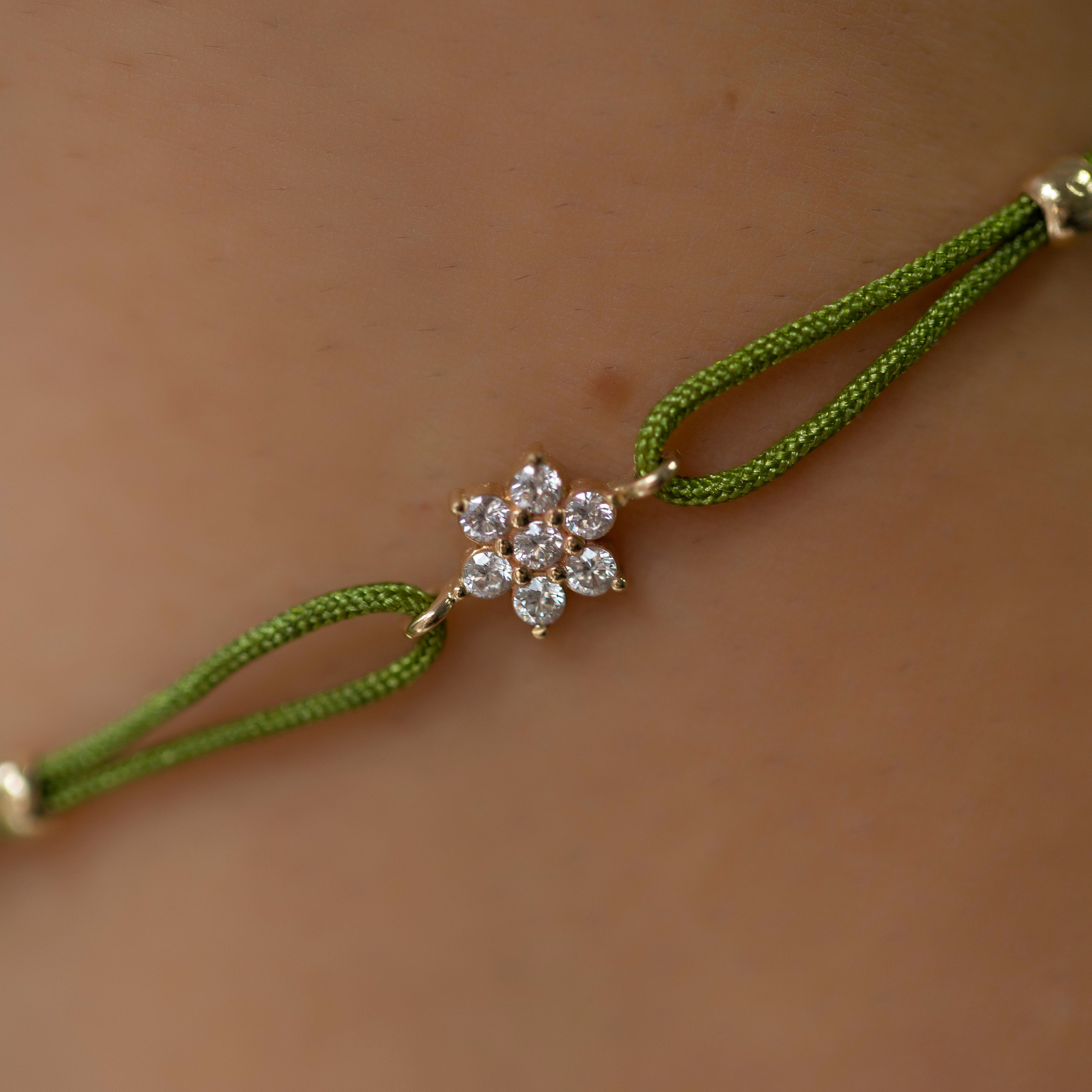 14K Gold Diamond Flower Bracelet on Color Cord – Corde