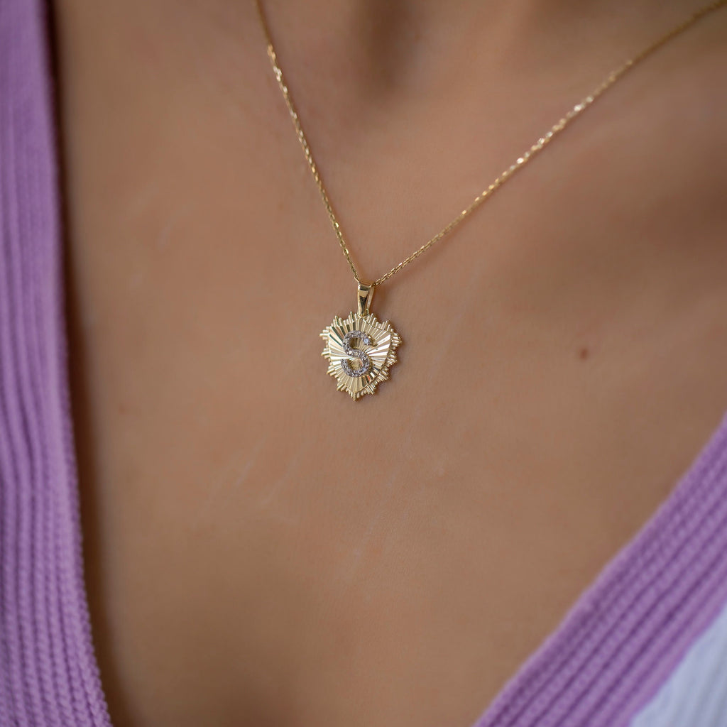 14K Gold Diamond Shield Initial Necklace – Herald