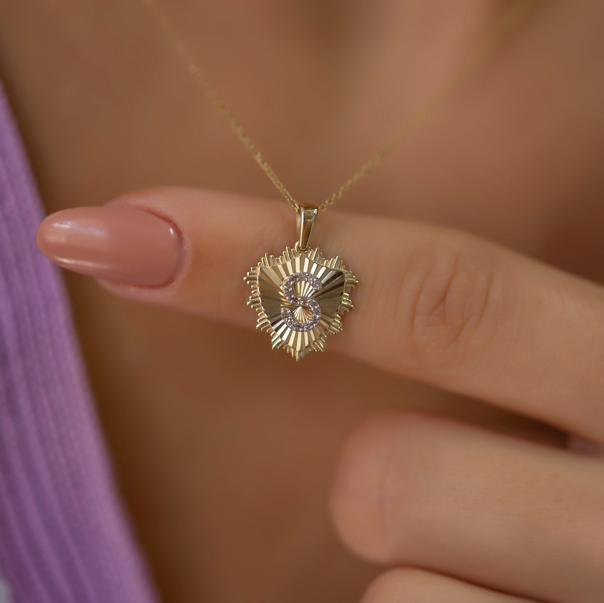 14K Gold Diamond Shield Initial Necklace – Herald