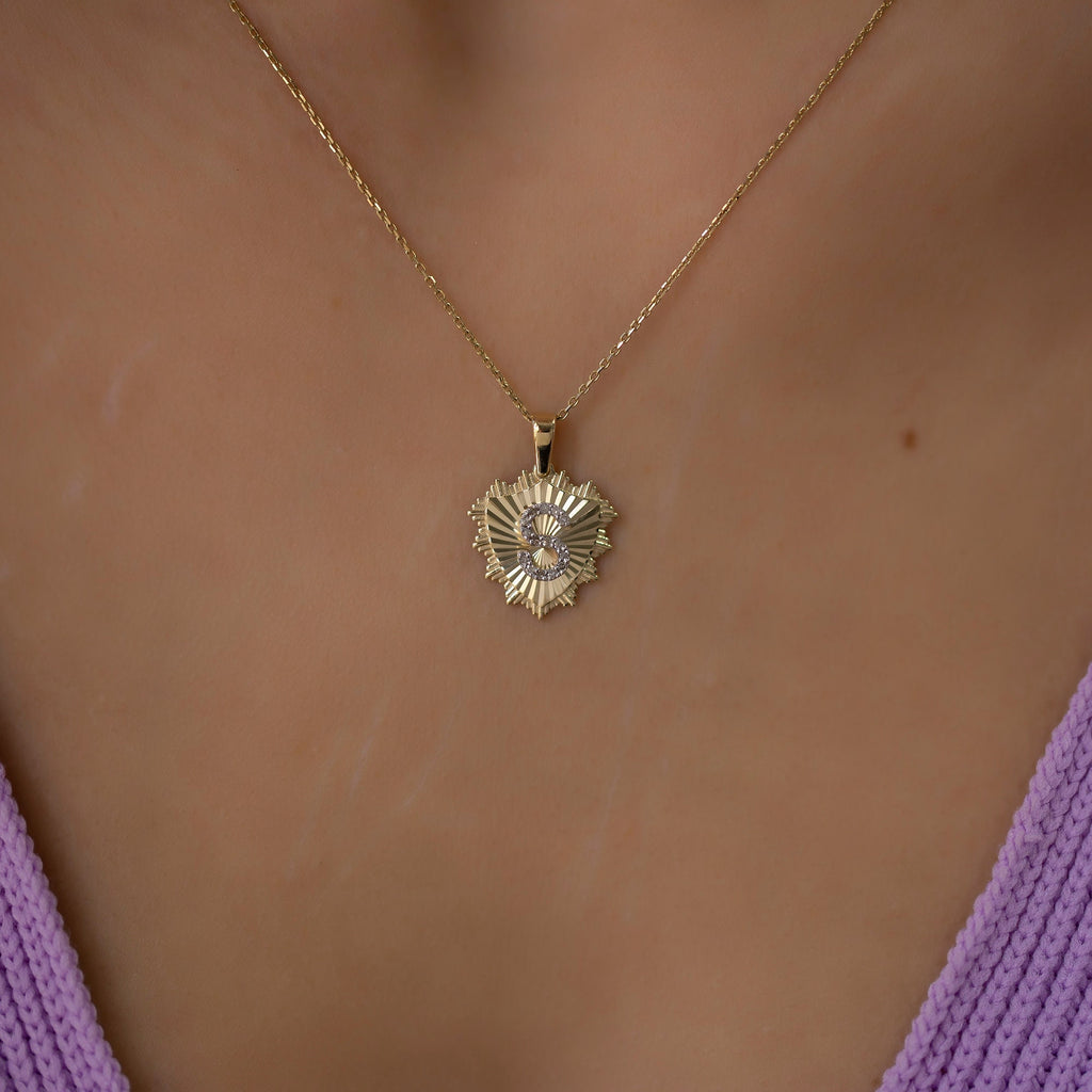 14K Gold Diamond Shield Initial Necklace – Herald