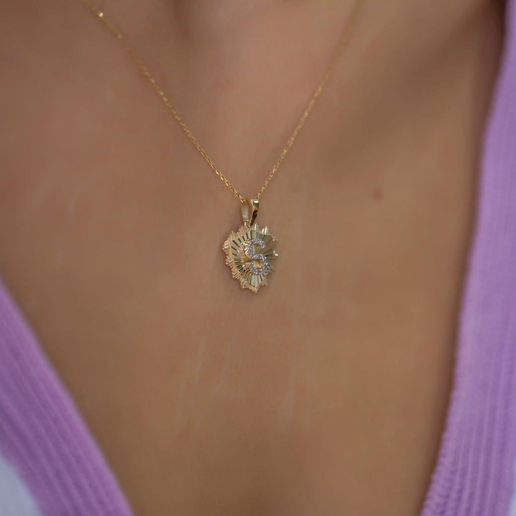 14K Gold Diamond Shield Initial Necklace – Herald