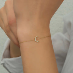 14K Gold Diamond Crescent Moon Bracelet – Lunara