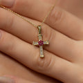 14K Gold Diamond & Ruby Cross Necklace – Radiance
