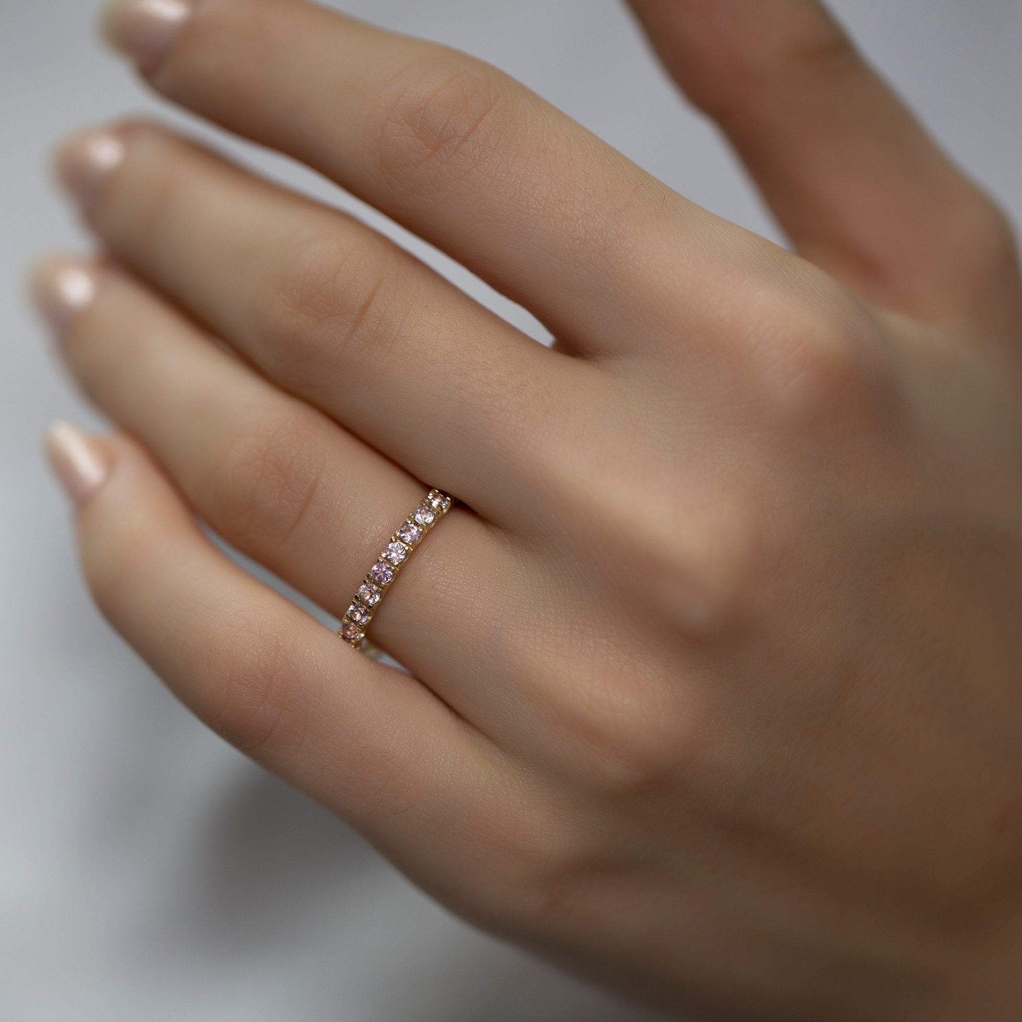 14K Gold Pink Sapphire Full Eternity Band Ring — Belloria