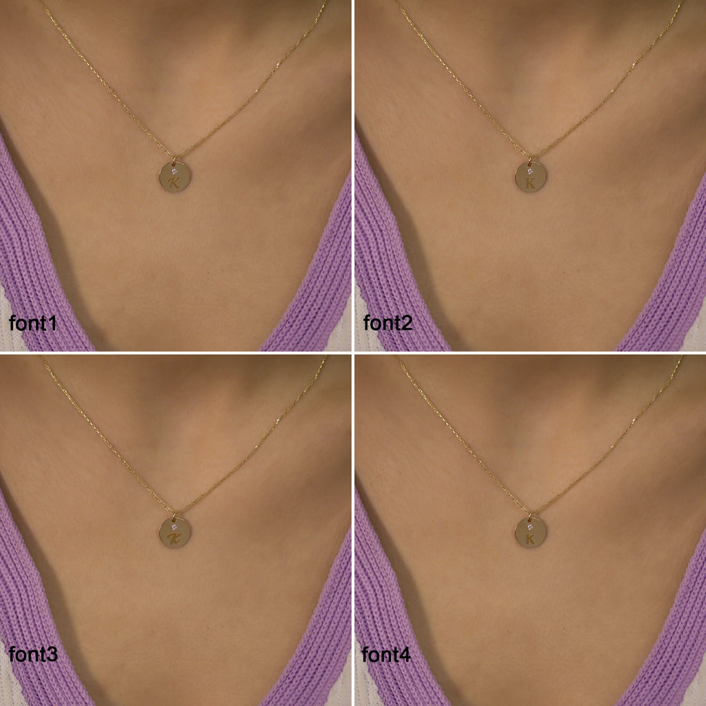 14K Gold Diamond Round Initial Necklace – Emblem