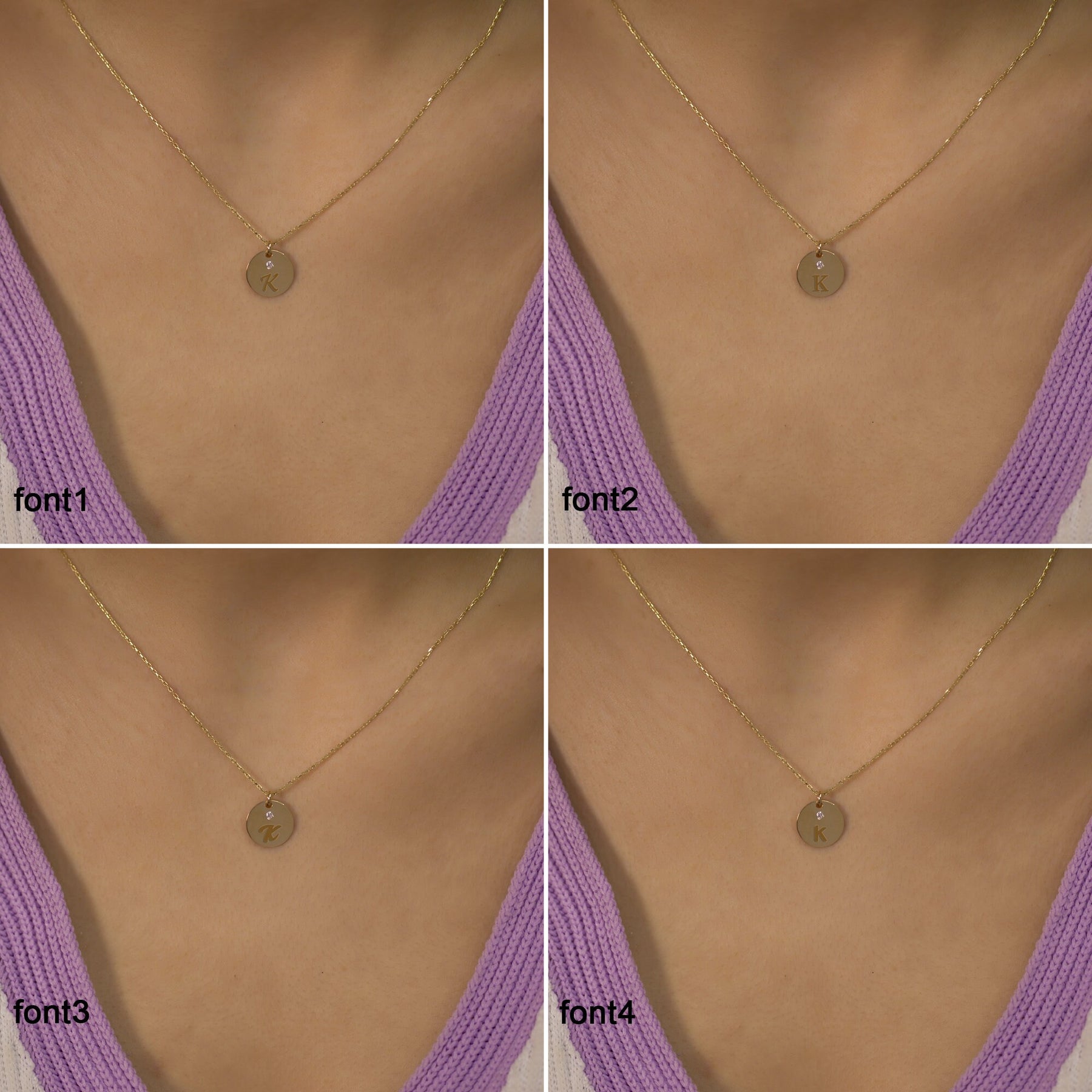 14K Gold Diamond Round Initial Necklace – Emblem