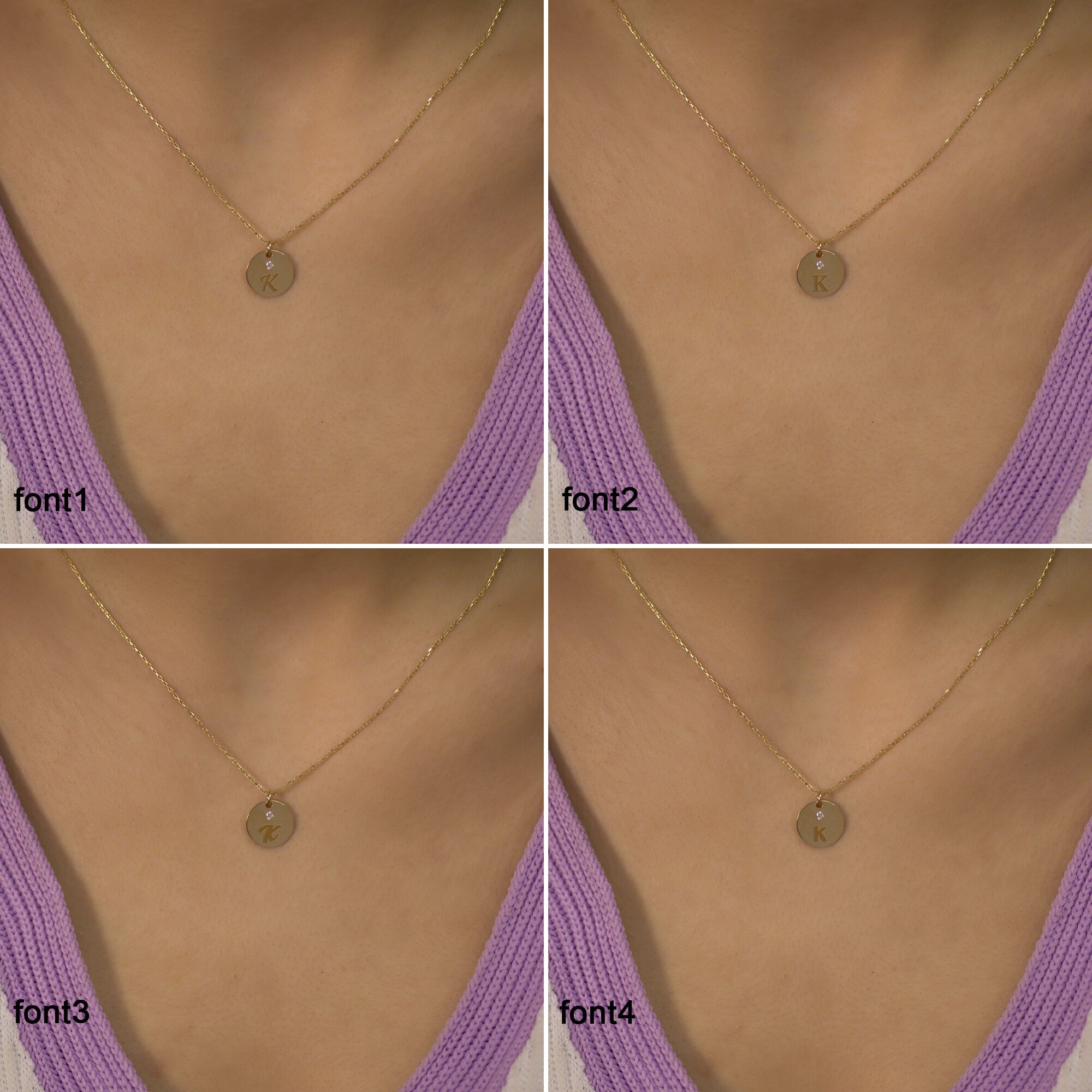 14K Gold Diamond Round Initial Necklace – Emblem