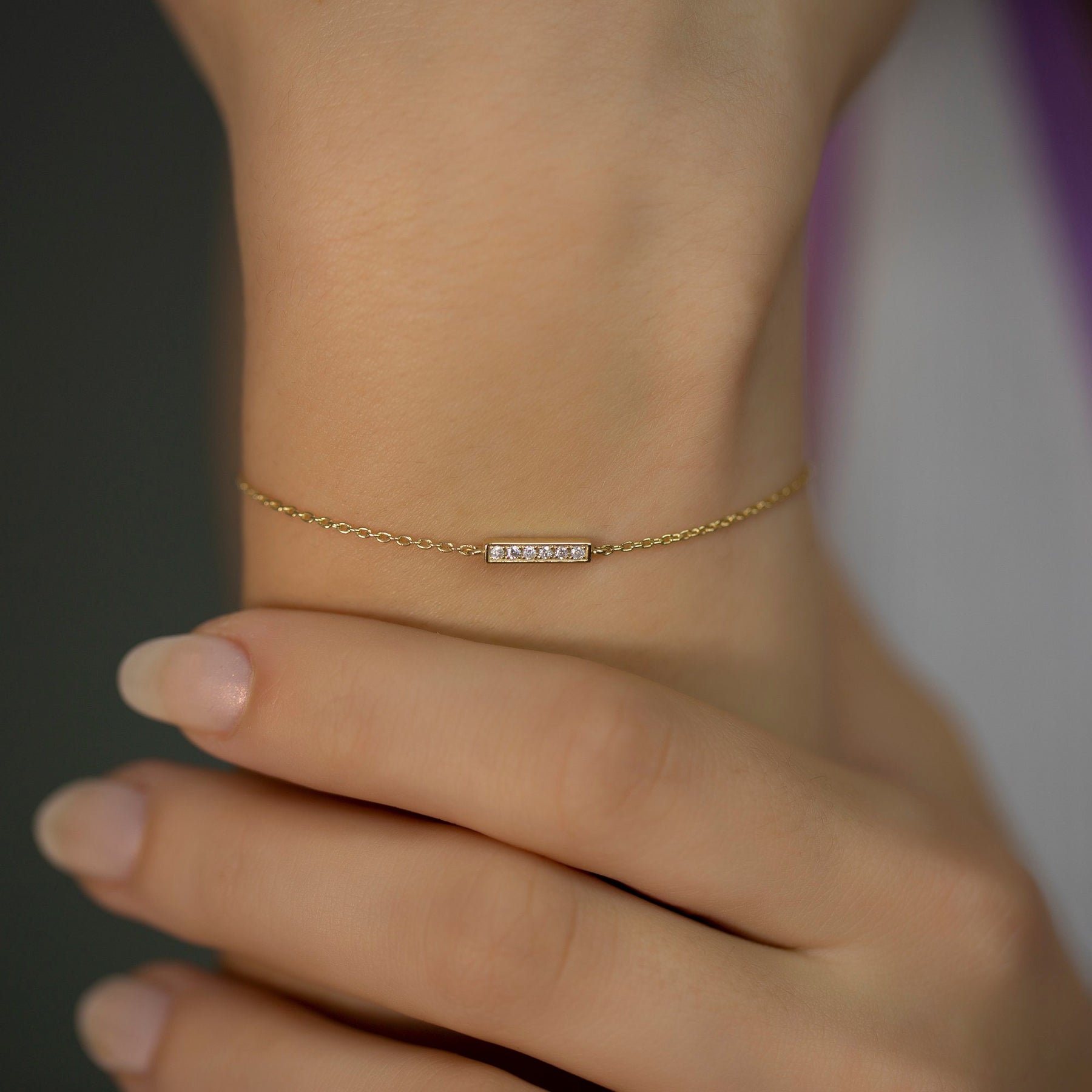 14 Ayar Altın Pırlanta Bilezikler/ Zarif Altın Pırlanta Çubuk Bilezikler/ Altın Kaplama Pırlanta Bilezikler/ Kadınlar İçin Doğum Günü Hediyeleri/ Kadınlar İçin En İyi Hediyeler 