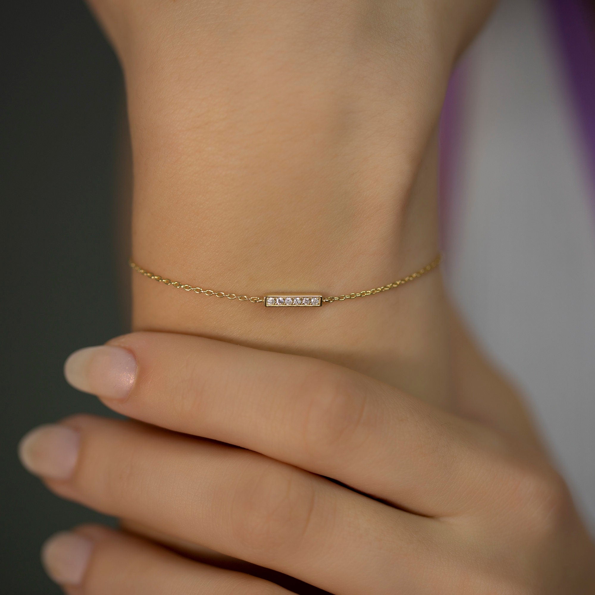 14K Gold Pave Diamond Bar Bracelet – Meredin