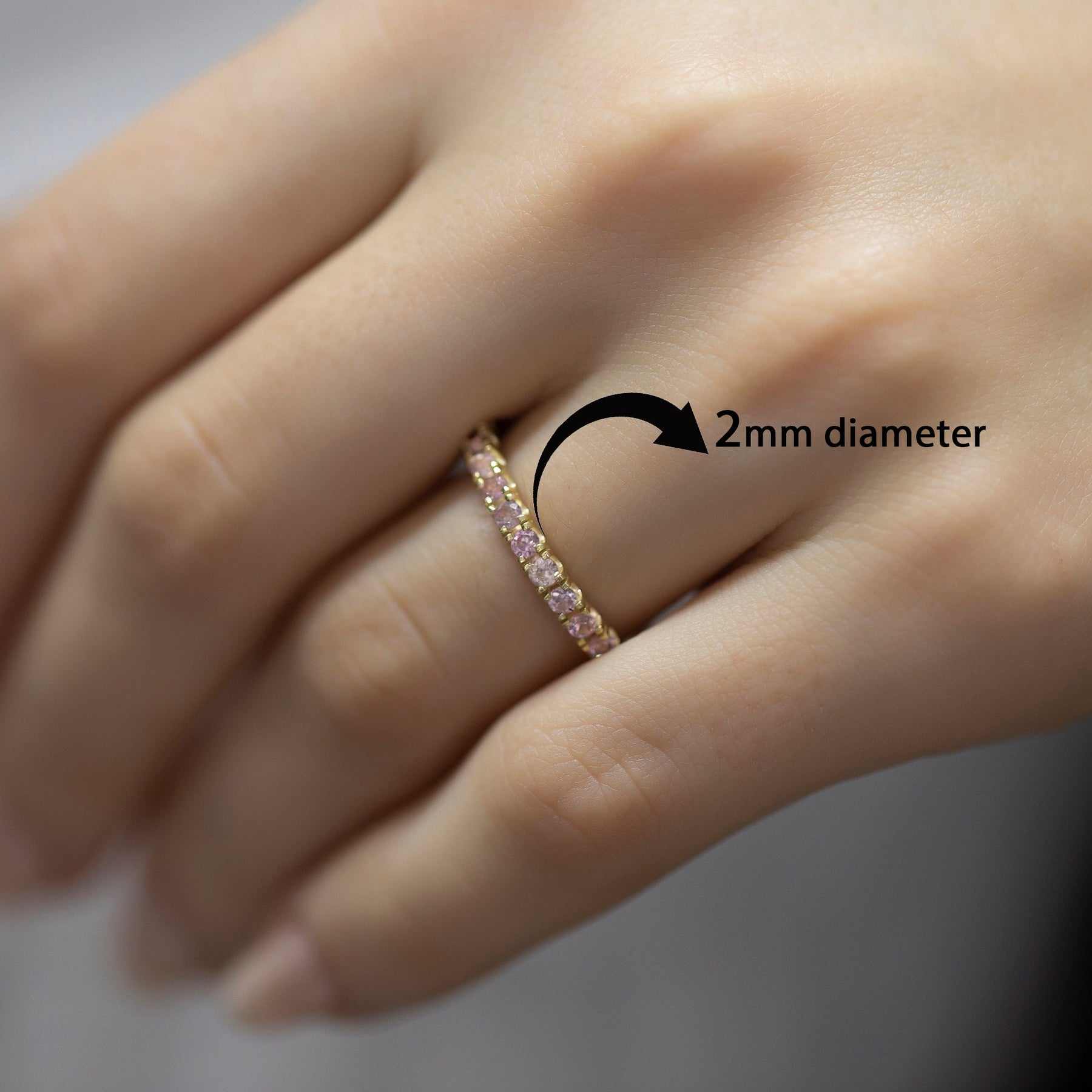 14 Ayar Altın Pembe Safir Tam Sonsuzluk Bant Yüzük — Belloria 