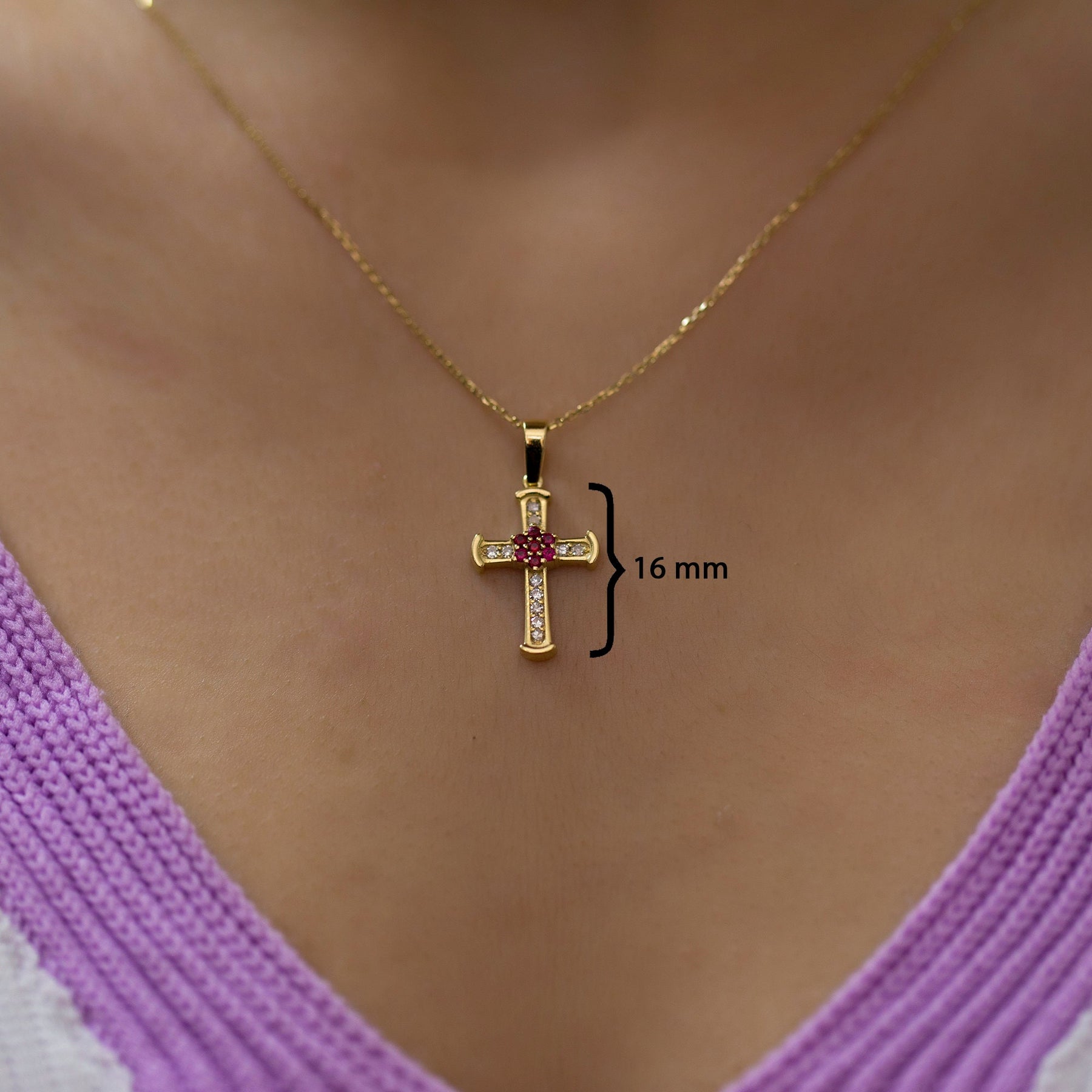 14K Gold Diamond & Ruby Cross Necklace – Radiance