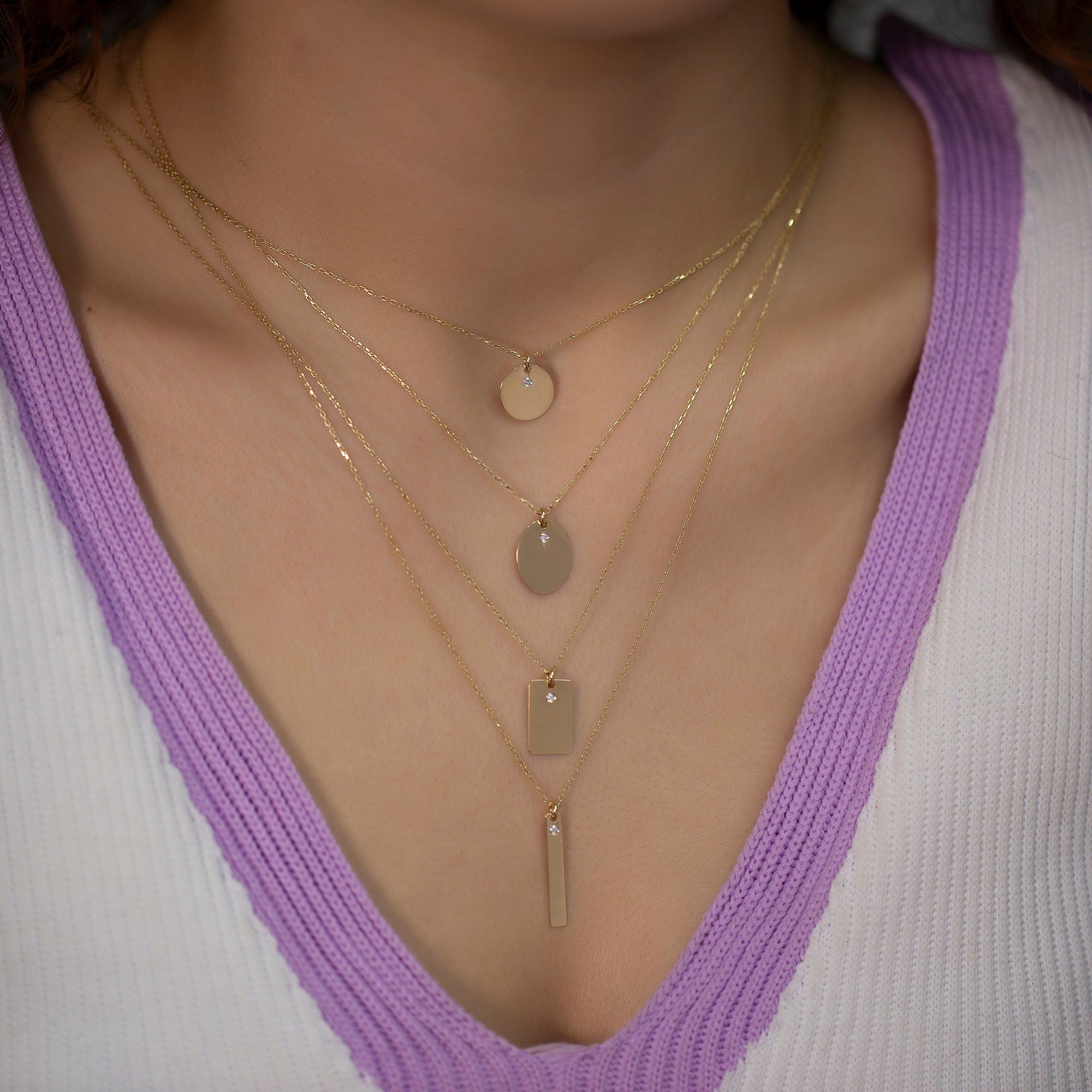 14K Gold Diamond Rectangle Initial Necklace – Emblem