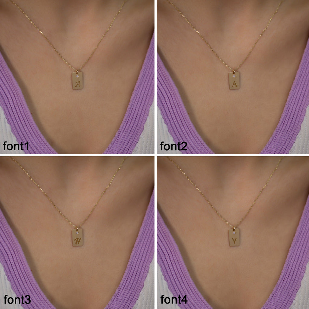 14K Gold Diamond Rectangle Initial Necklace – Emblem