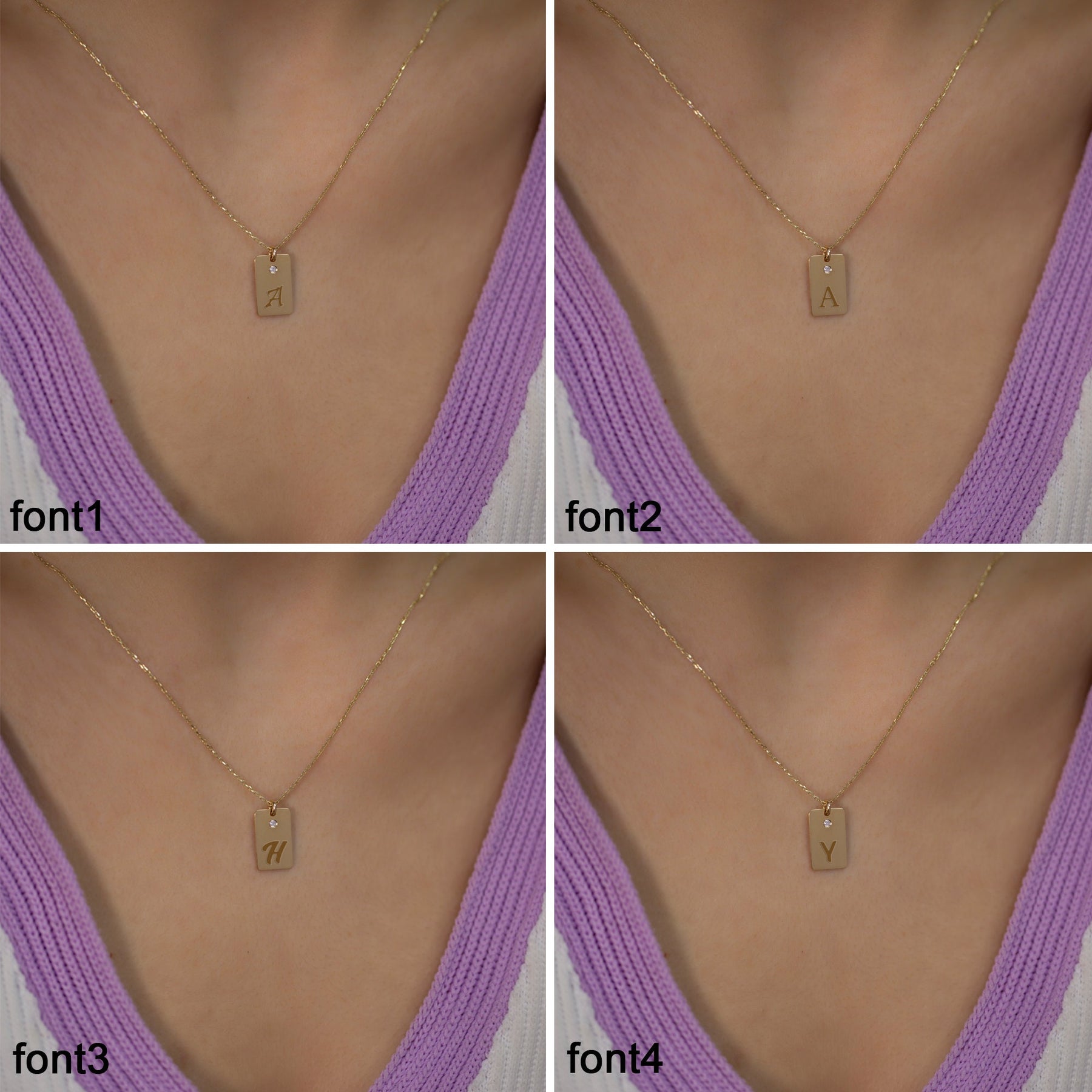 14K Gold Diamond Rectangle Initial Necklace – Emblem