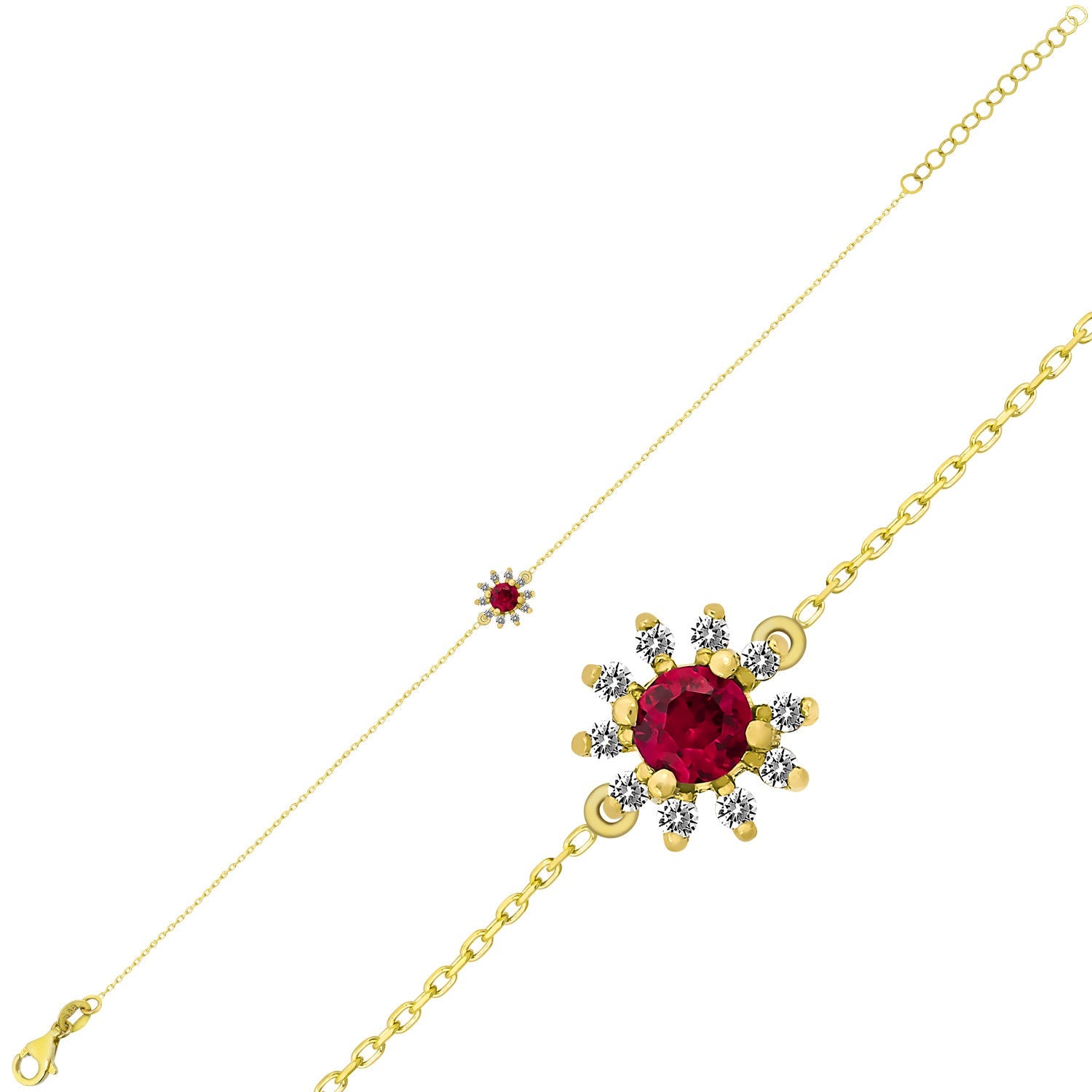 14K Gold Ruby & Diamond Round Bracelet – Astra