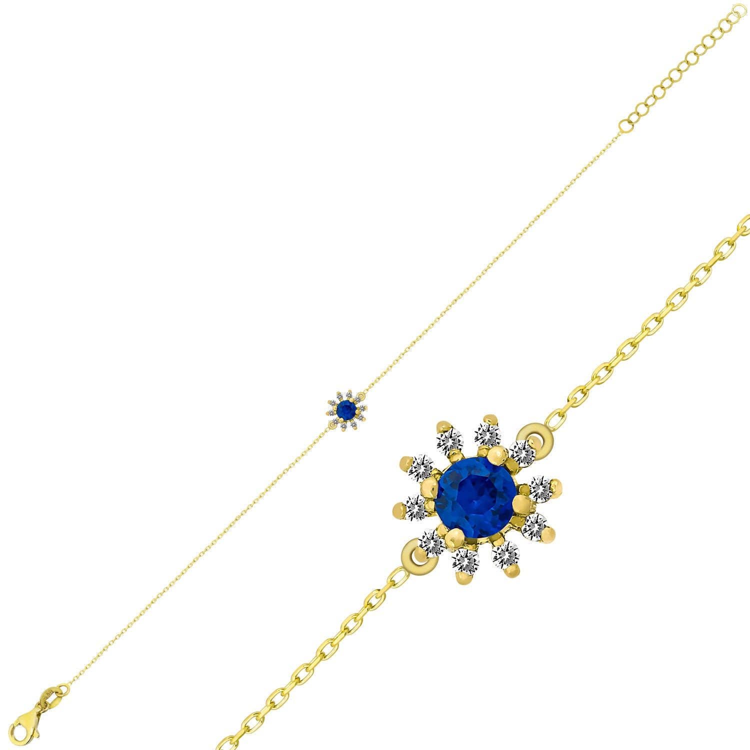 14K Gold Blue Sapphire & Diamond Round Bracelet – Astra