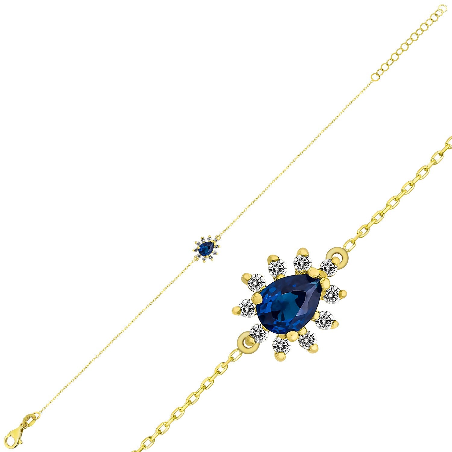 14K Gold Blue Sapphire & Diamond Pear Bracelet – Astra