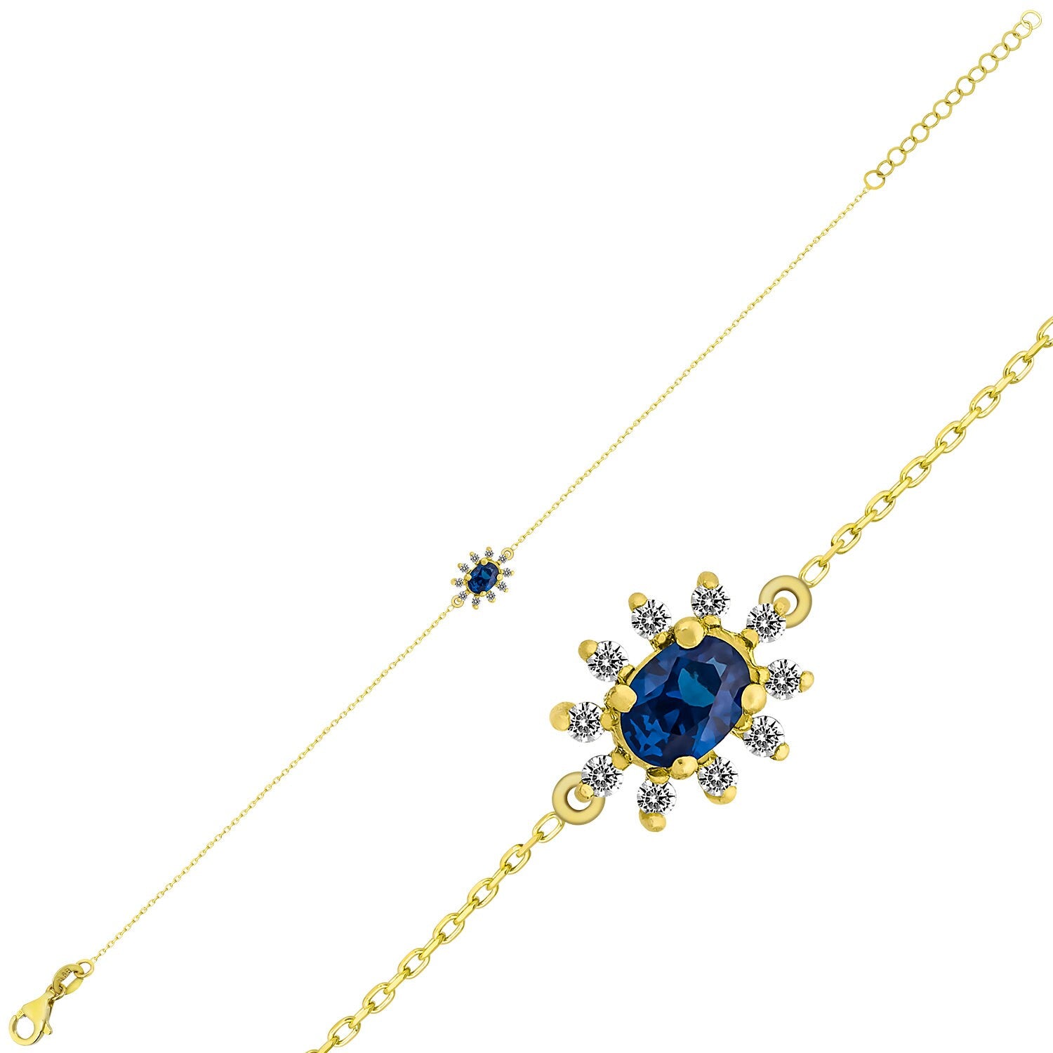 14K Gold Blue Sapphire & Diamond Oval Bracelet – Astra