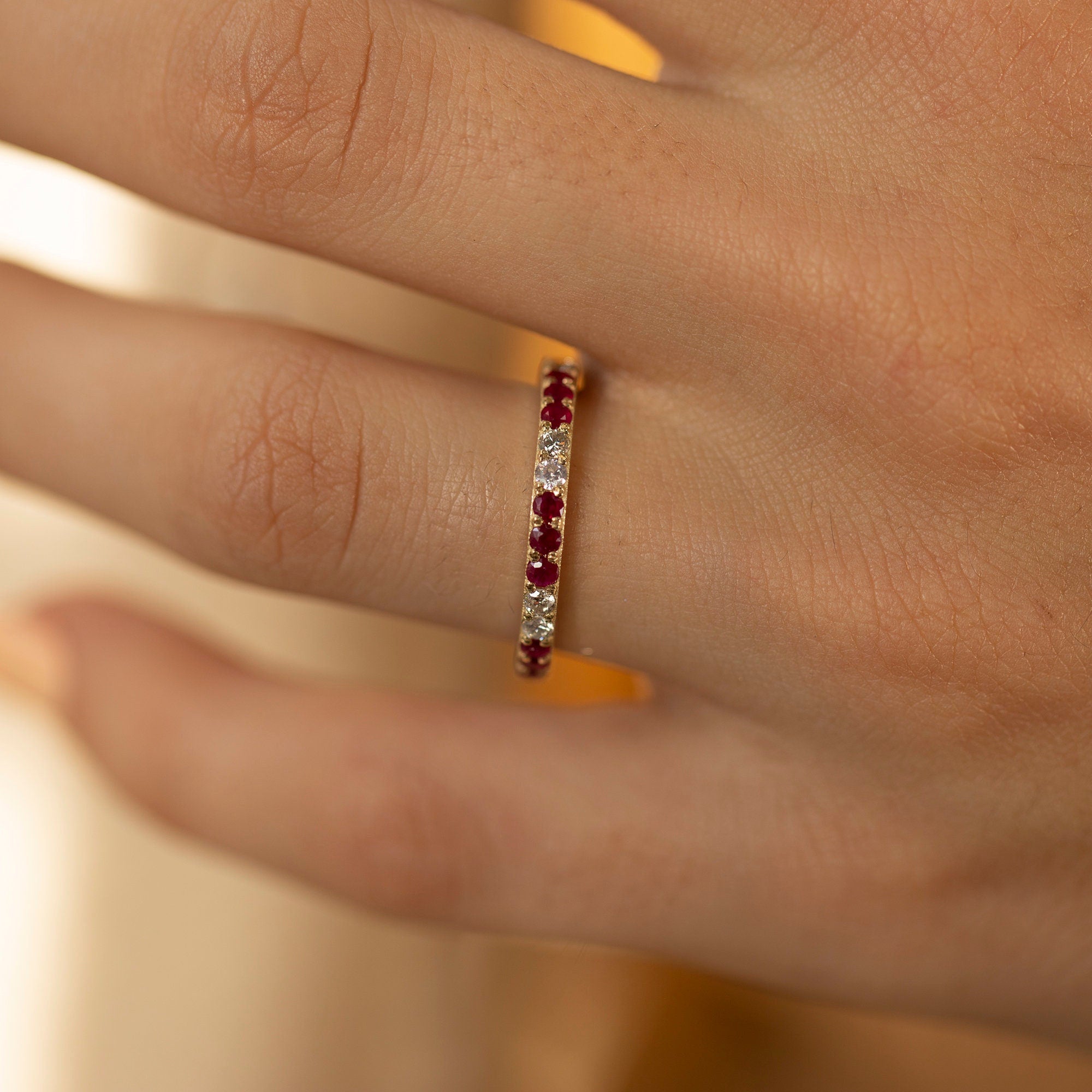 14K Gold Diamond & Ruby Full Eternity Band Ring — Rhenne