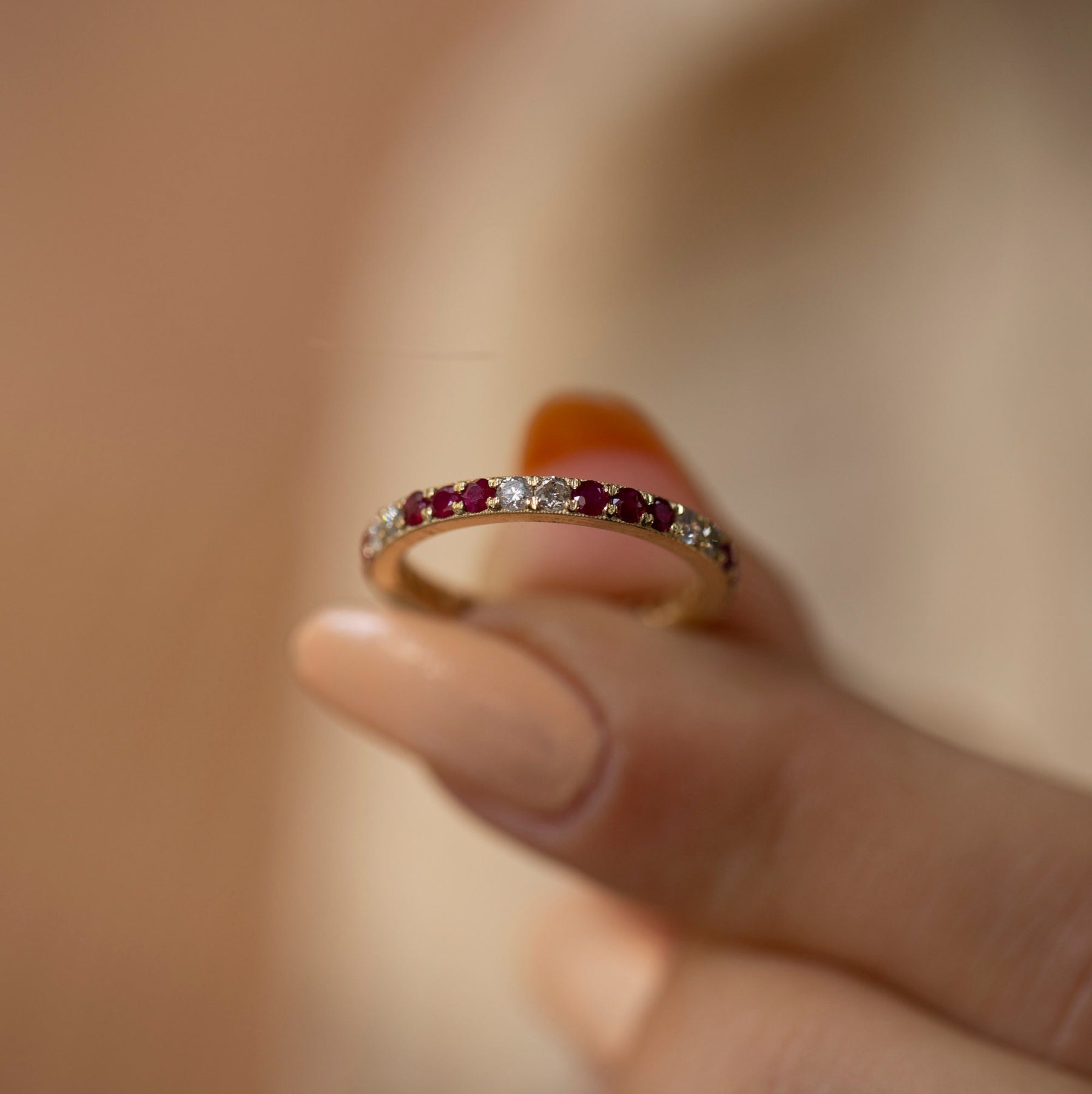 14K Gold Diamond & Ruby Full Eternity Band Ring — Rhenne