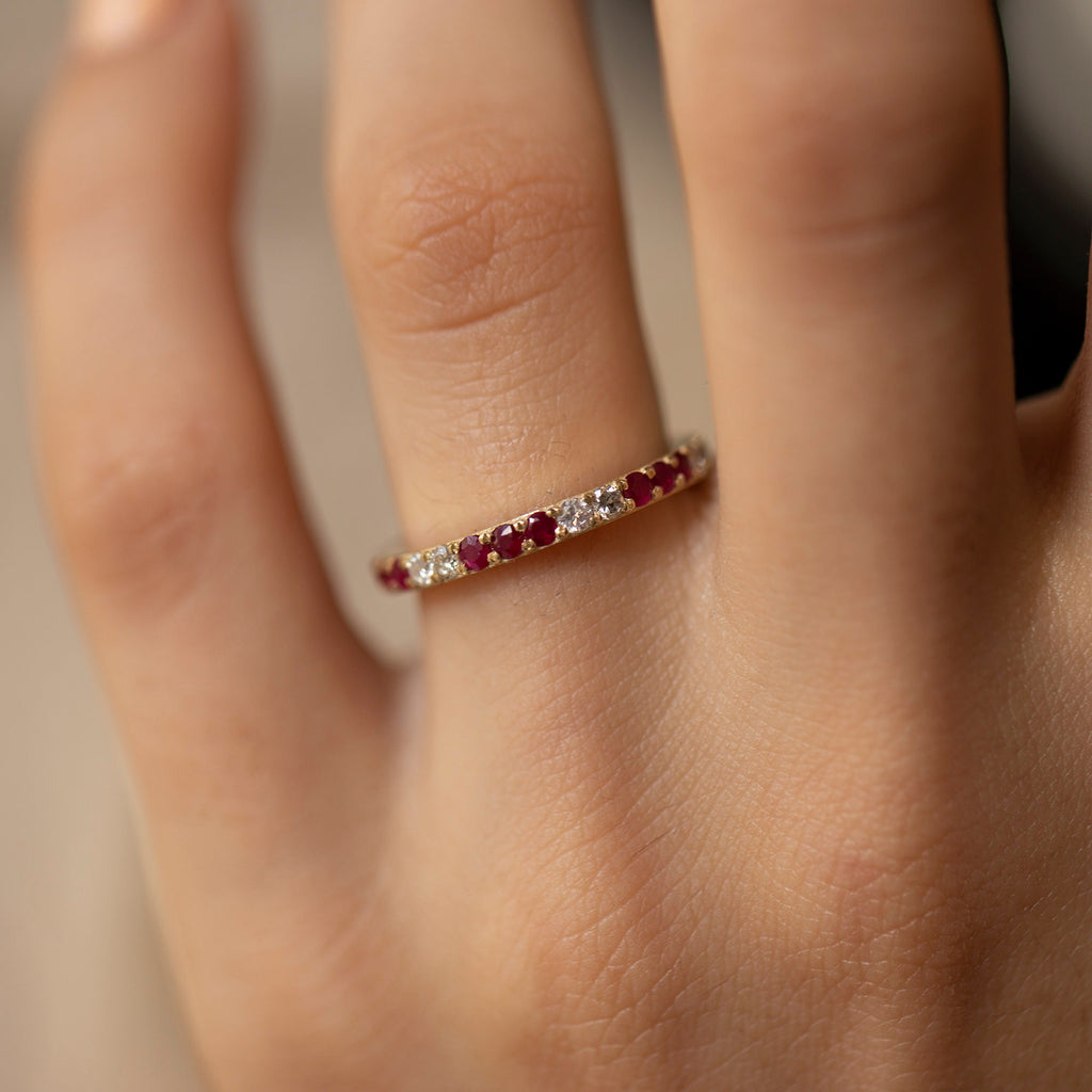 14K Gold Diamond & Ruby Full Eternity Band Ring — Rhenne