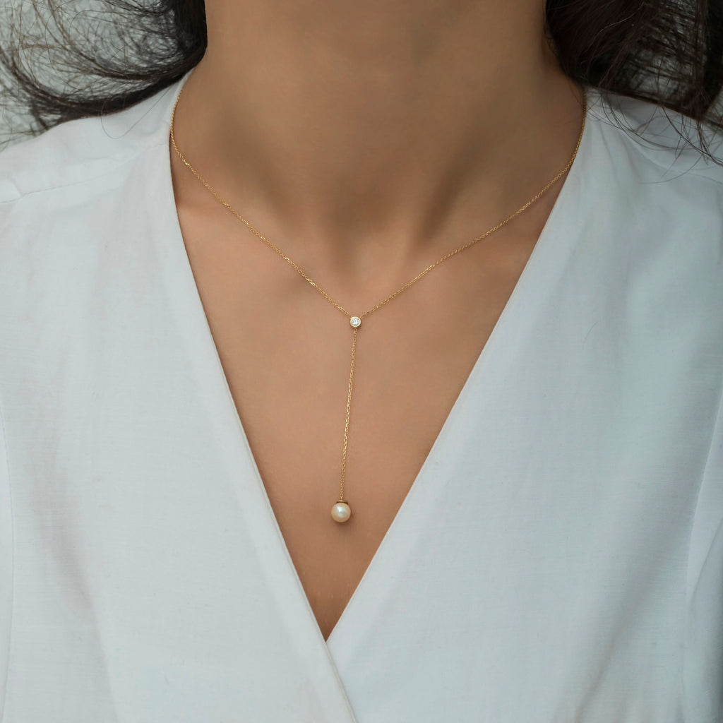 14K Gold Diamond & Pearl Necklace – Aurelia