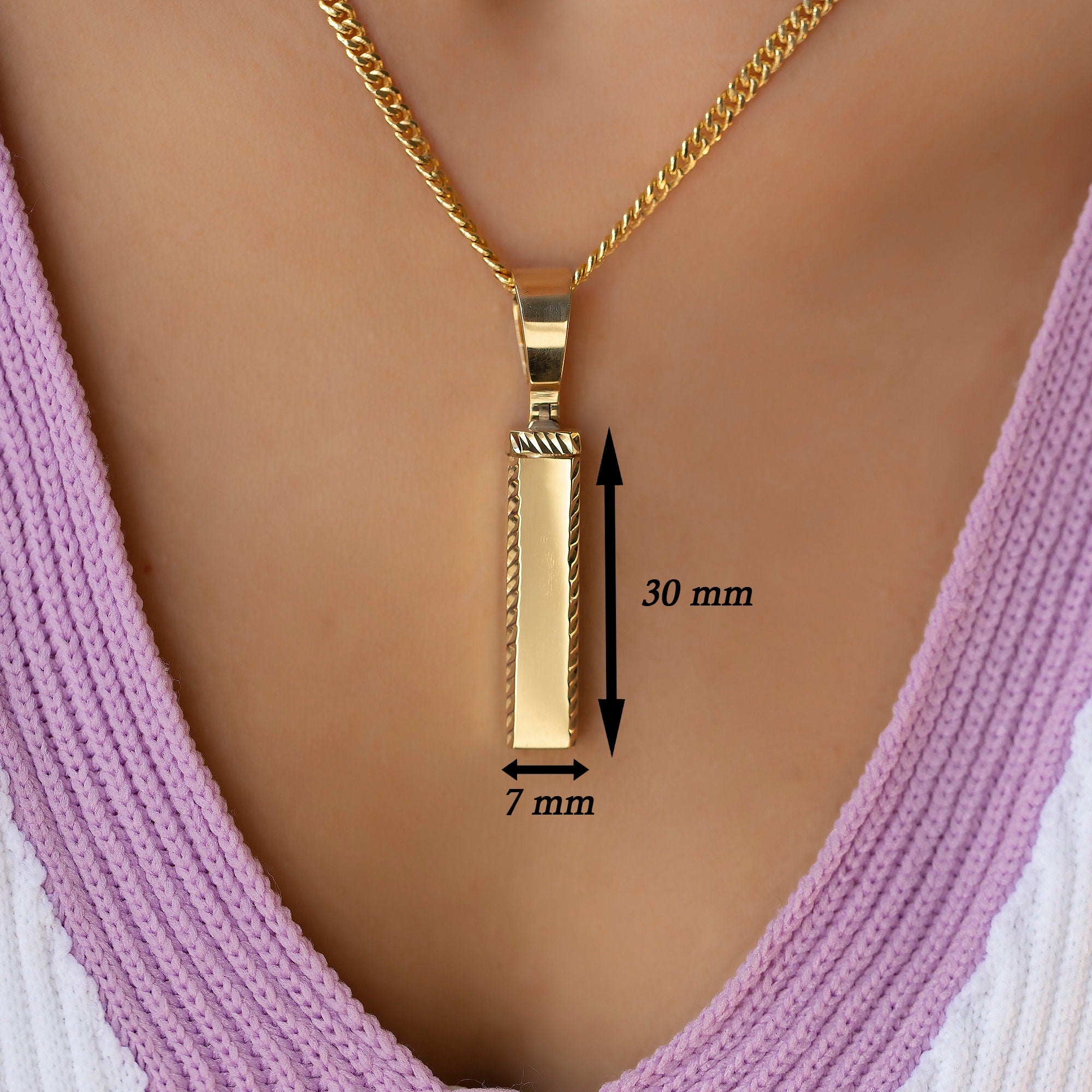 14K Gold Cremation Urn Necklace For Ashes / Gold Personalize Urn Pendant / Custom Name Memorial Bar Necklace / Christmas Gifts/ The Mom