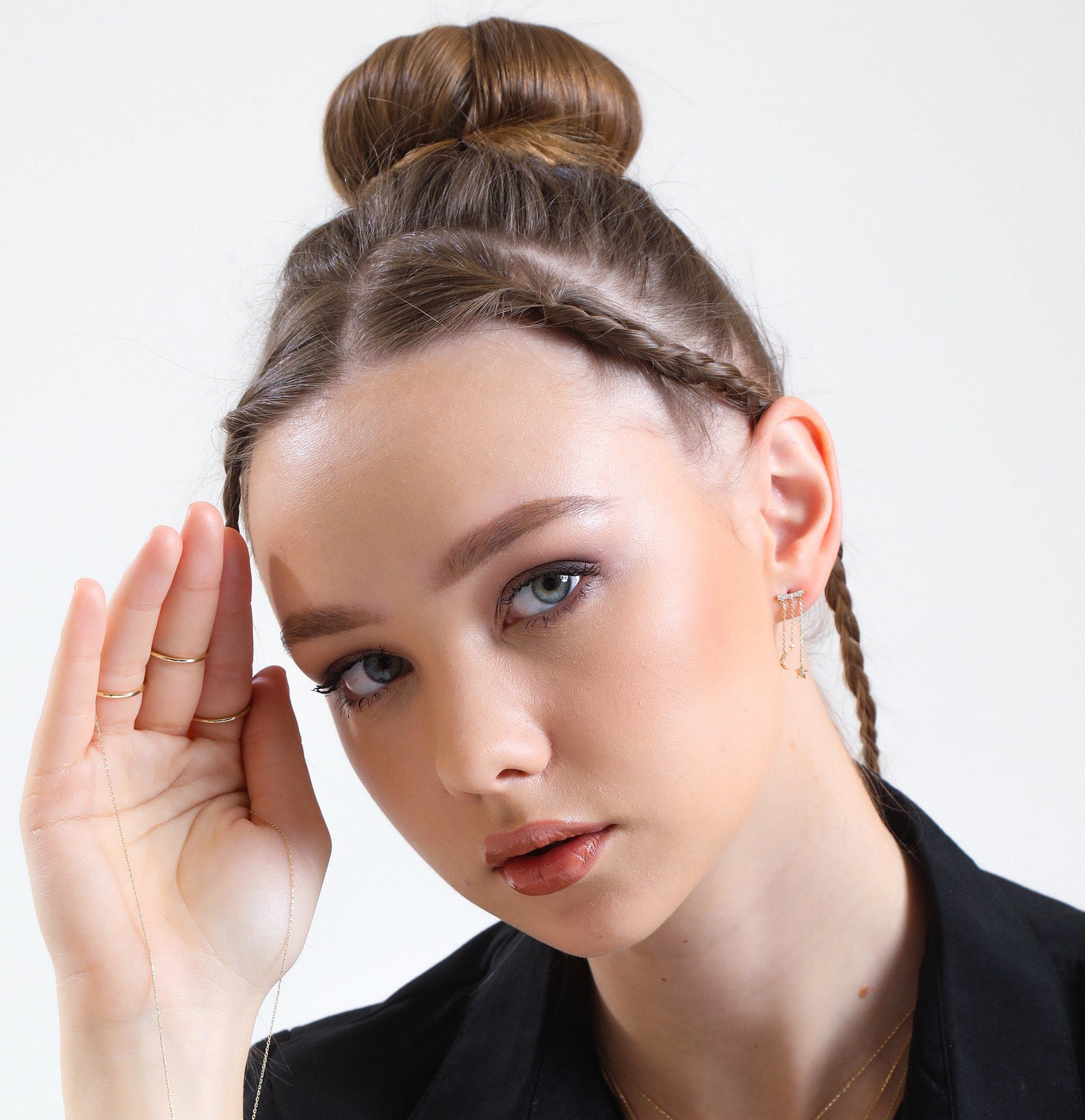 14K Gold Diamond Moon & Star Drop Earrings – Celestia