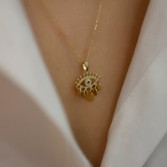 14 Ayar Altın Zümrüt Nazar Gözü Sallantılı Kolye – Nazar