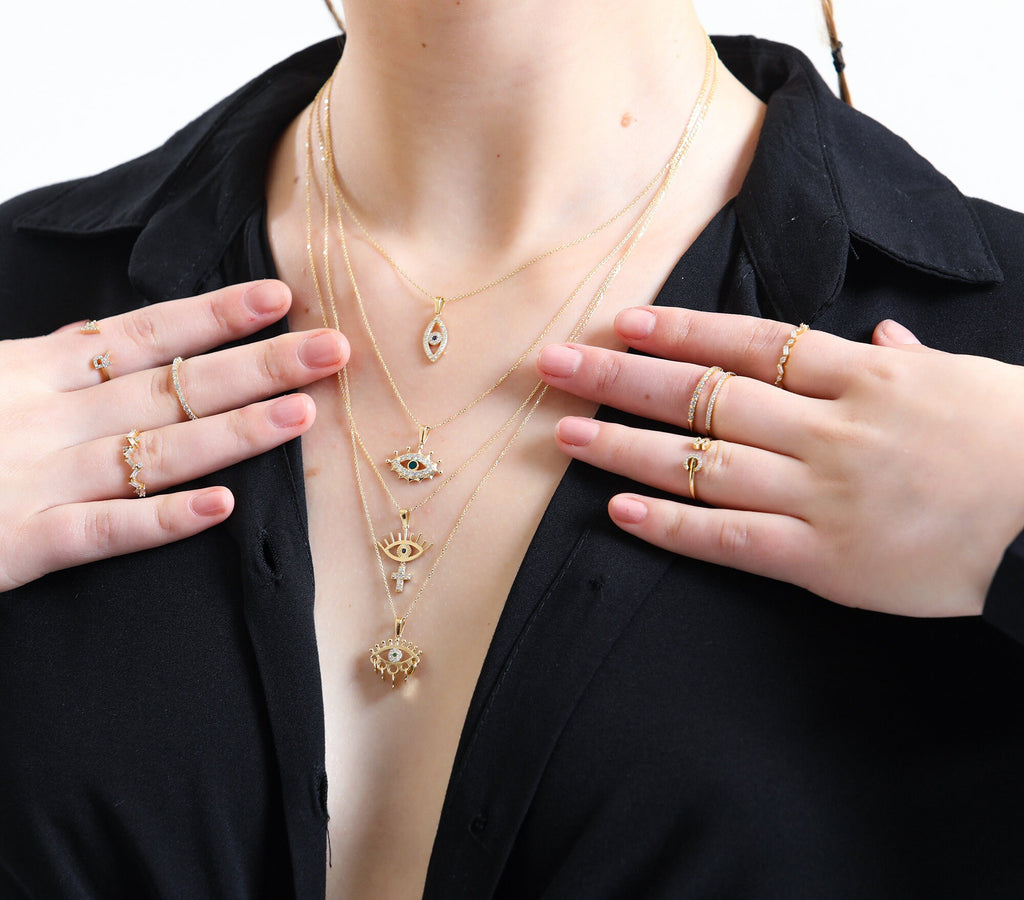 14K Gold Emerald Evil Eye Dangle Necklace – Nazar