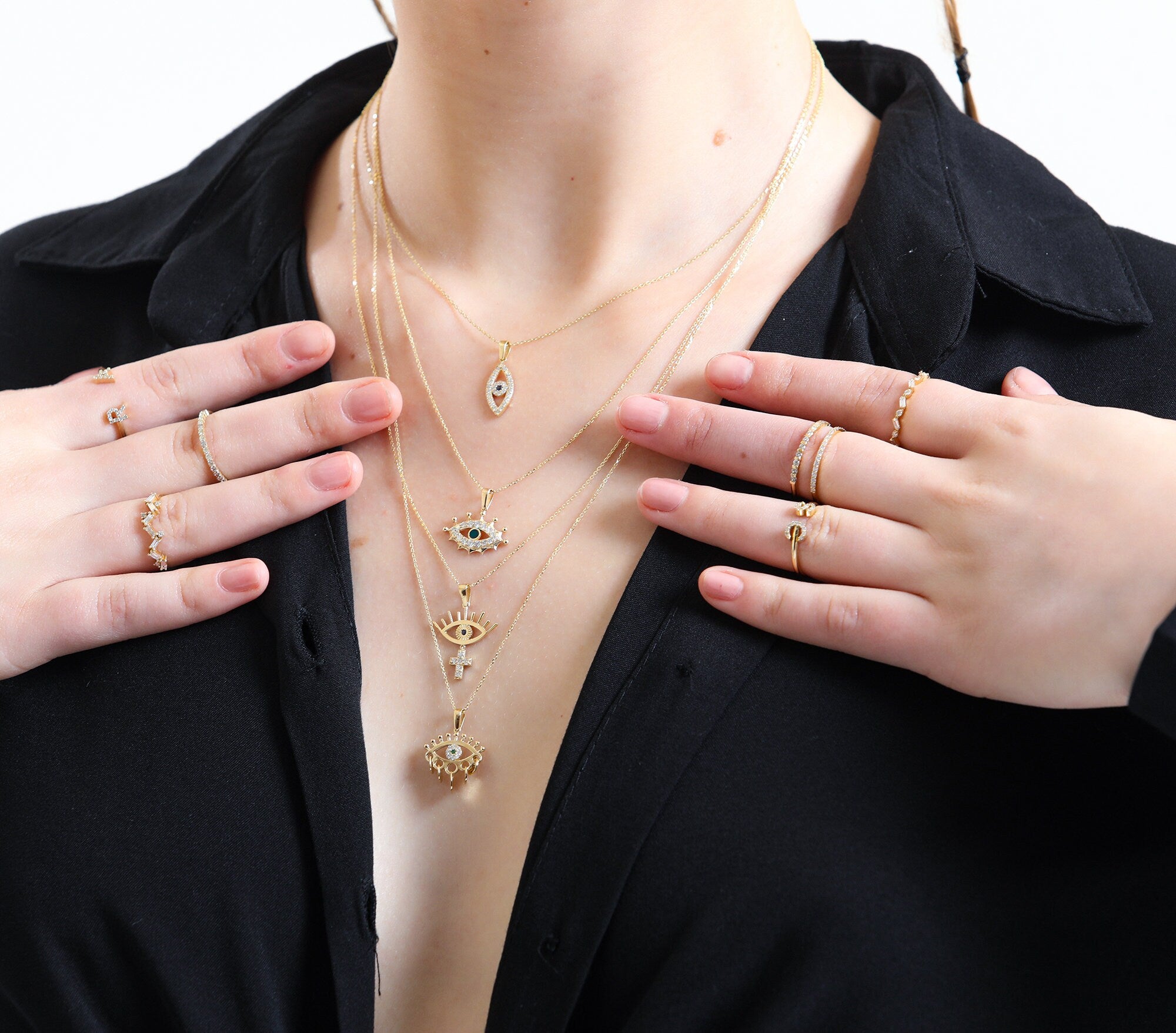 14K Gold Emerald Evil Eye Dangle Necklace – Nazar