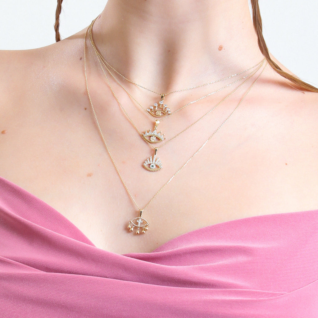 14K Gold Diamond Cross & Eye Necklace – Nazar