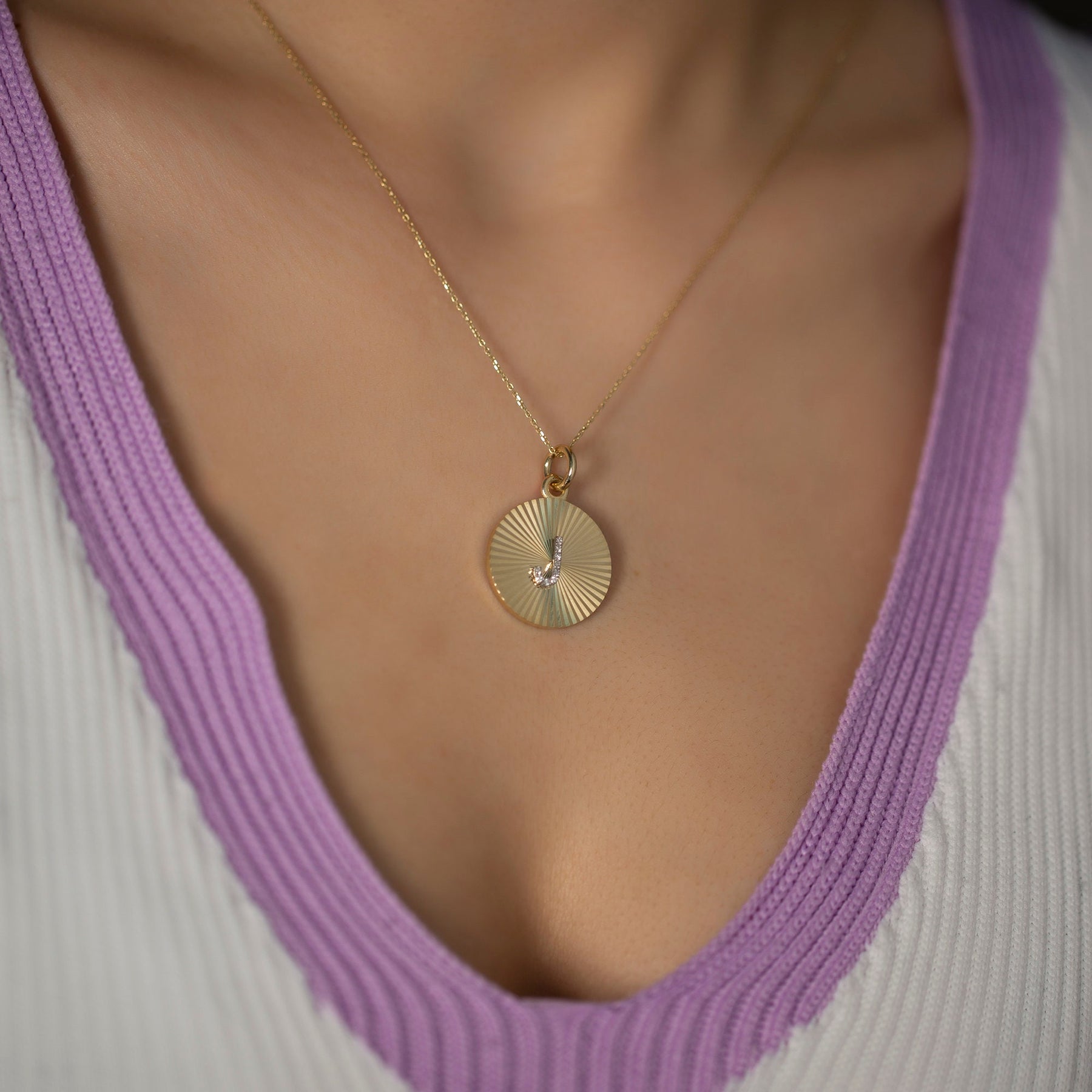 14K Gold Diamond Round Plate Initial Necklace – Carmiel