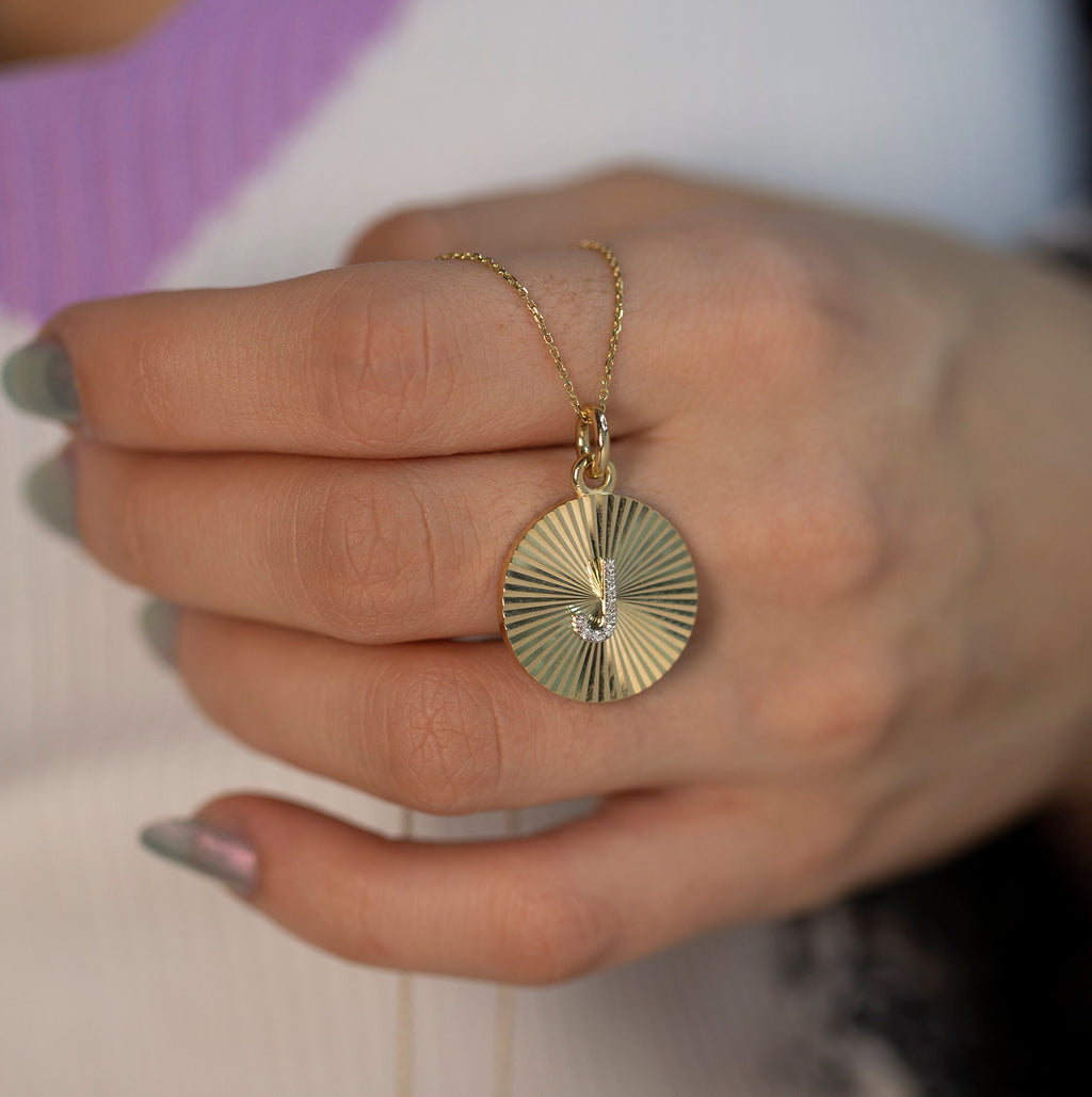 14K Gold Diamond Round Plate Initial Necklace – Carmiel