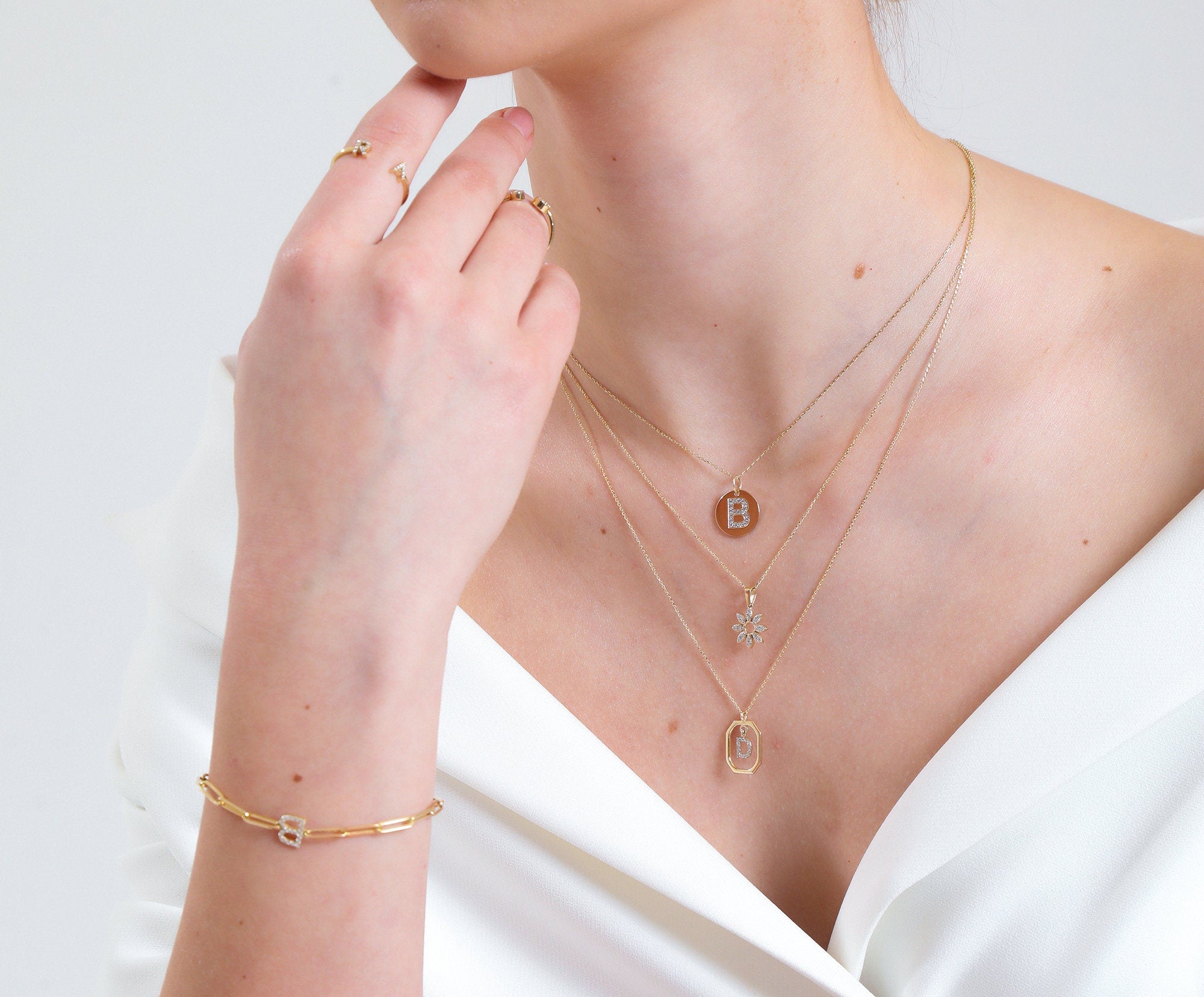 14K Gold Diamond Initial Necklace for Woman/Dainty Gold Frame Diamond Letter Necklaces/ Personalized Gifts/ The Mom/ Mothers Day Gift