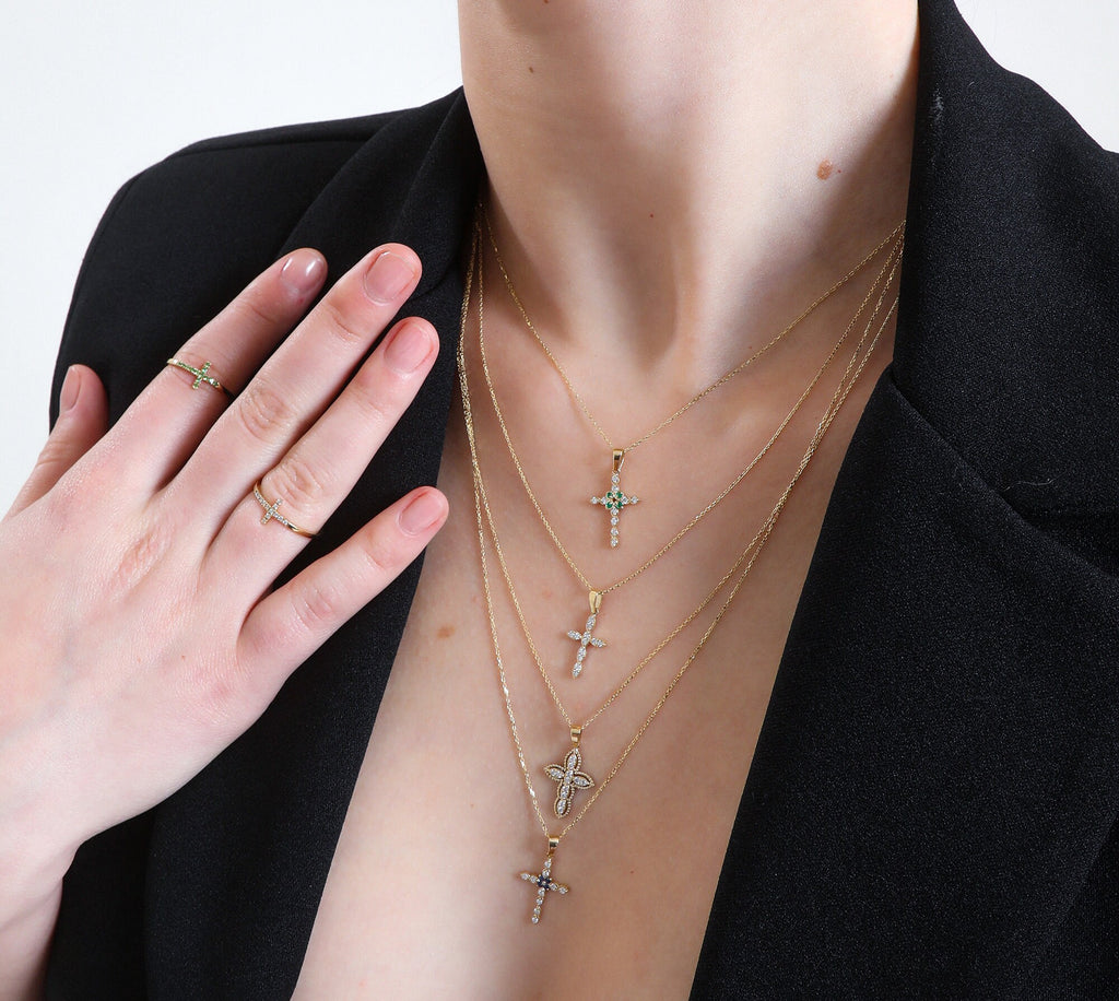 14K Gold Framed Diamond Cross Necklace – Auremis